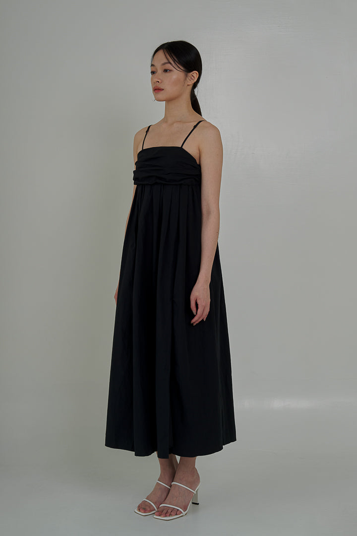 Cotton Split Maxi Dress - Black