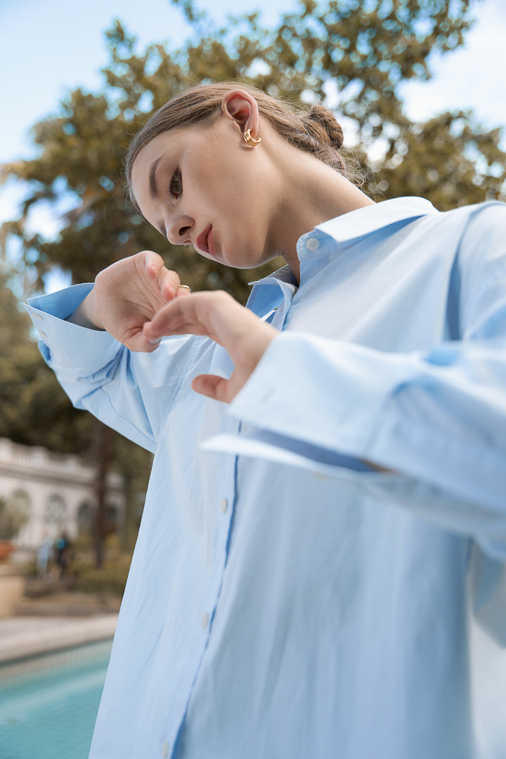 Oversized 純棉法式尖領襯衫 - 白