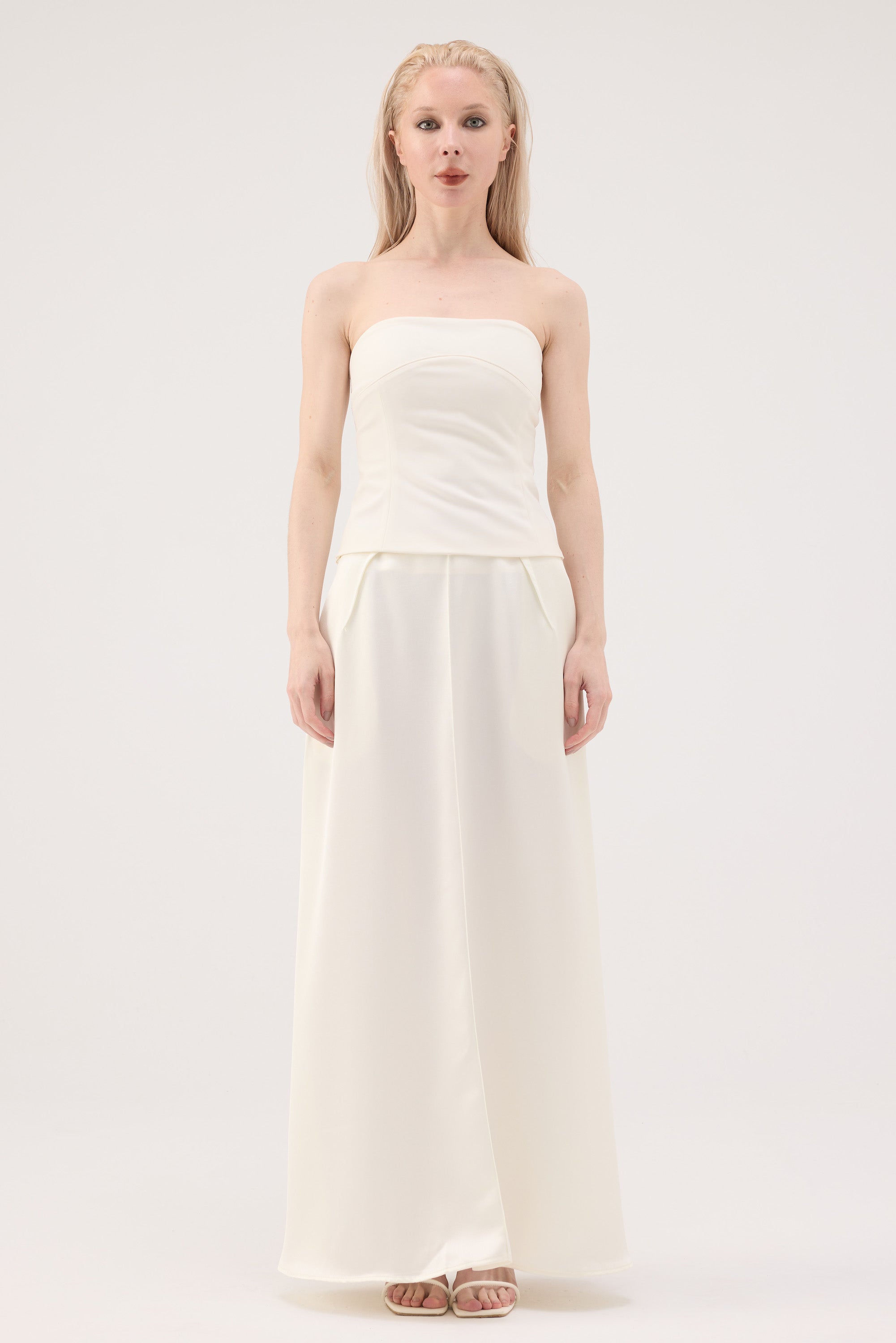 Back Slit Acetate Maxi Skirt - White