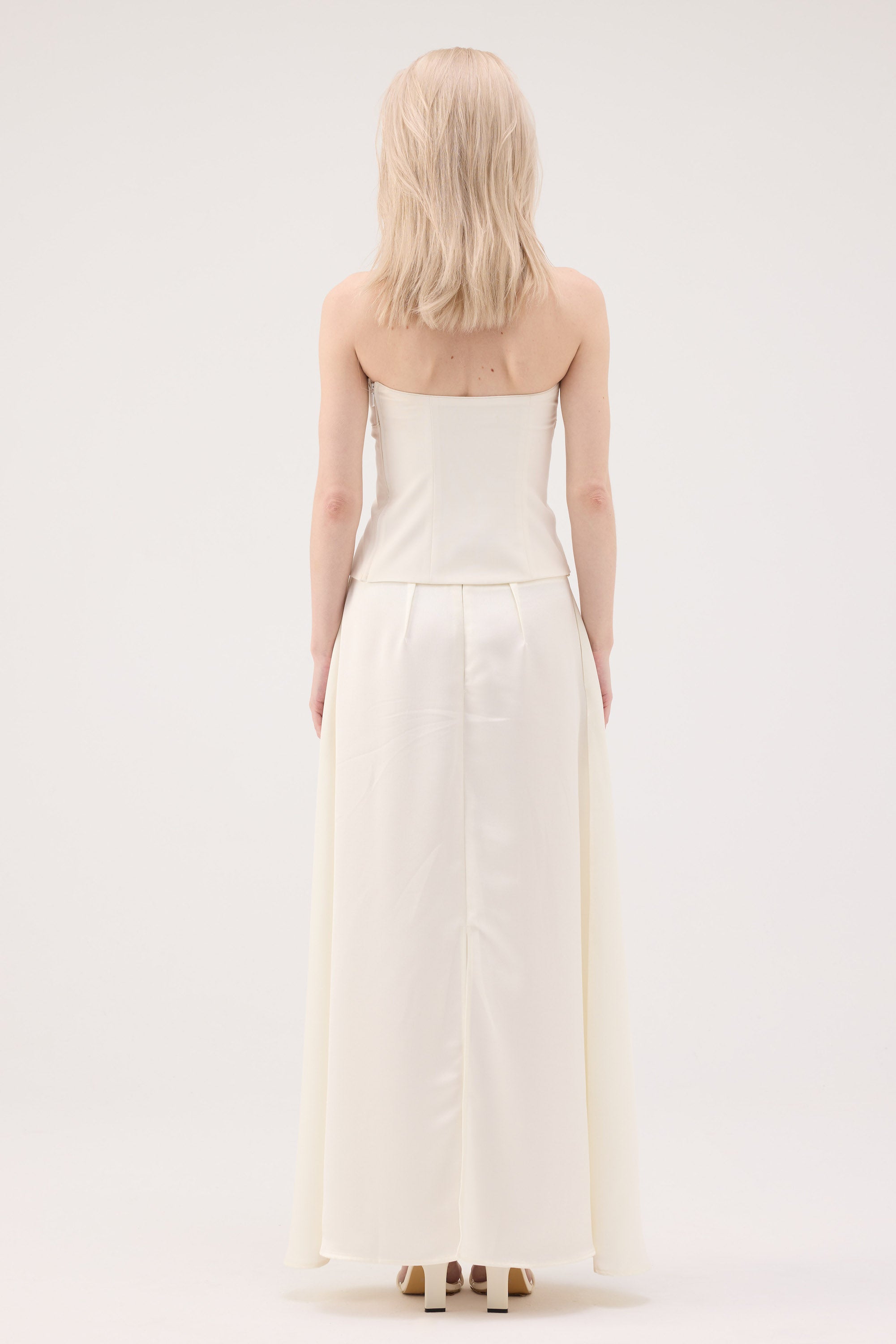Back Slit Acetate Maxi Skirt - White