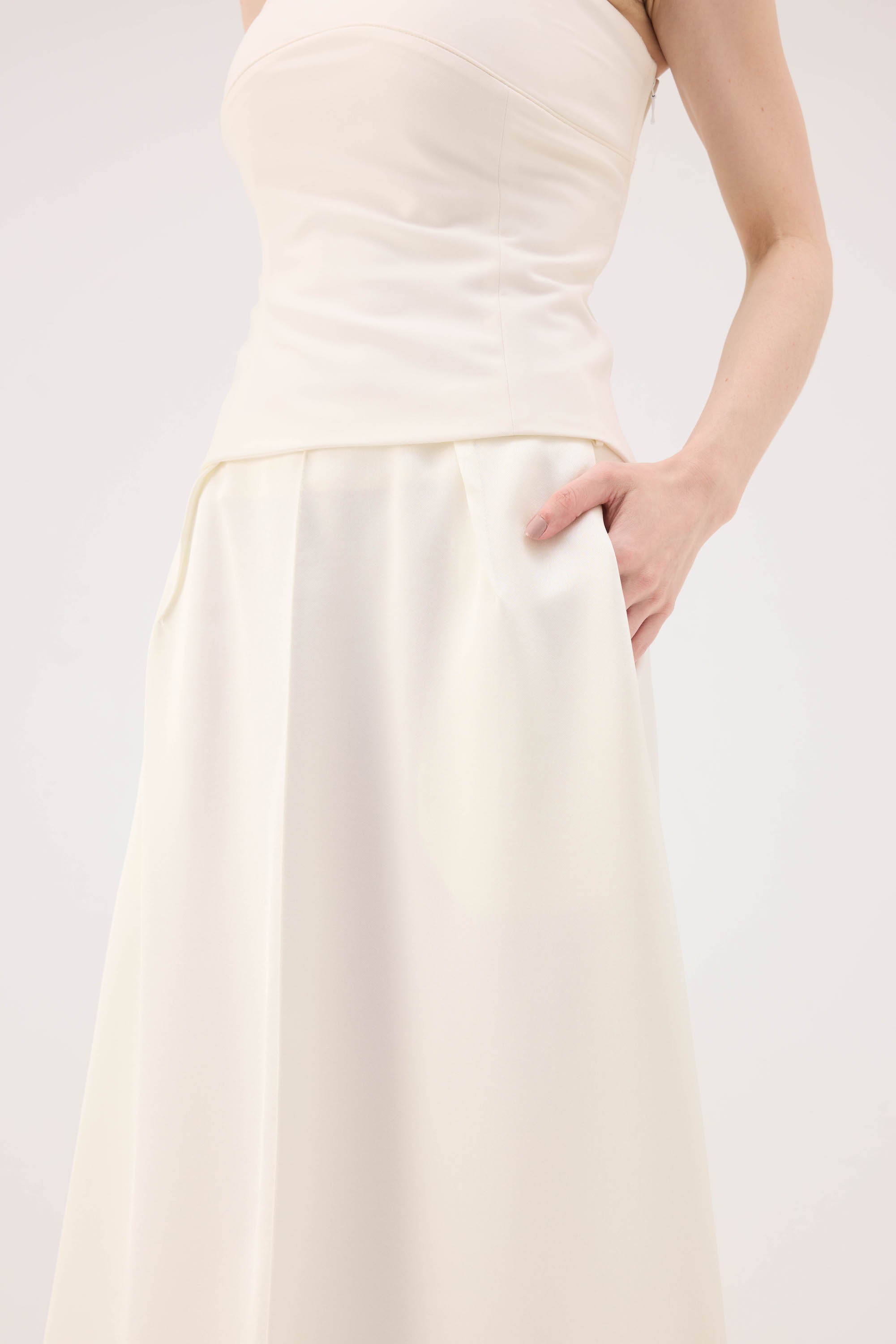 Back Slit Acetate Maxi Skirt - White