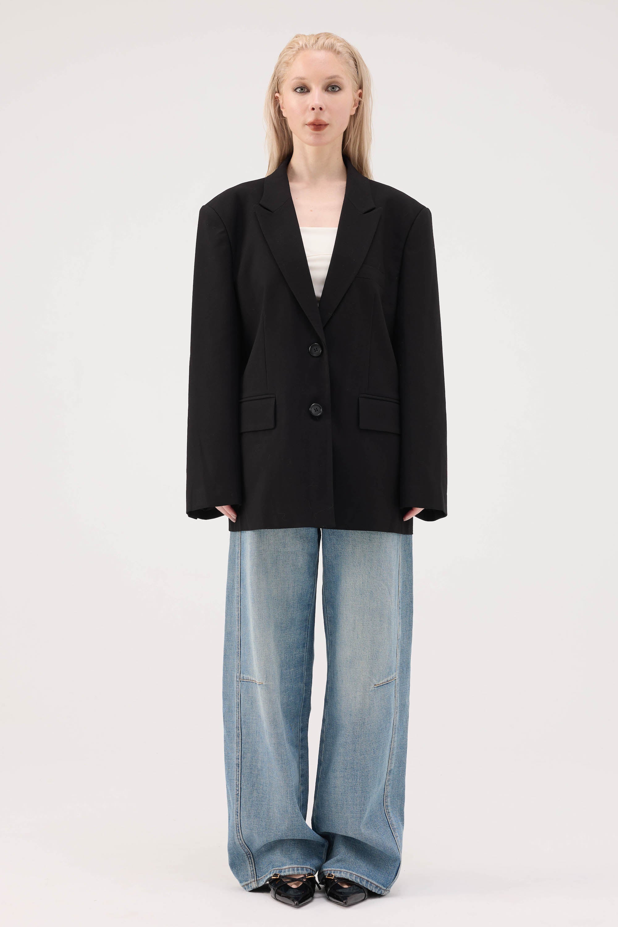 Oversized Peak Lapel Blazer - Black