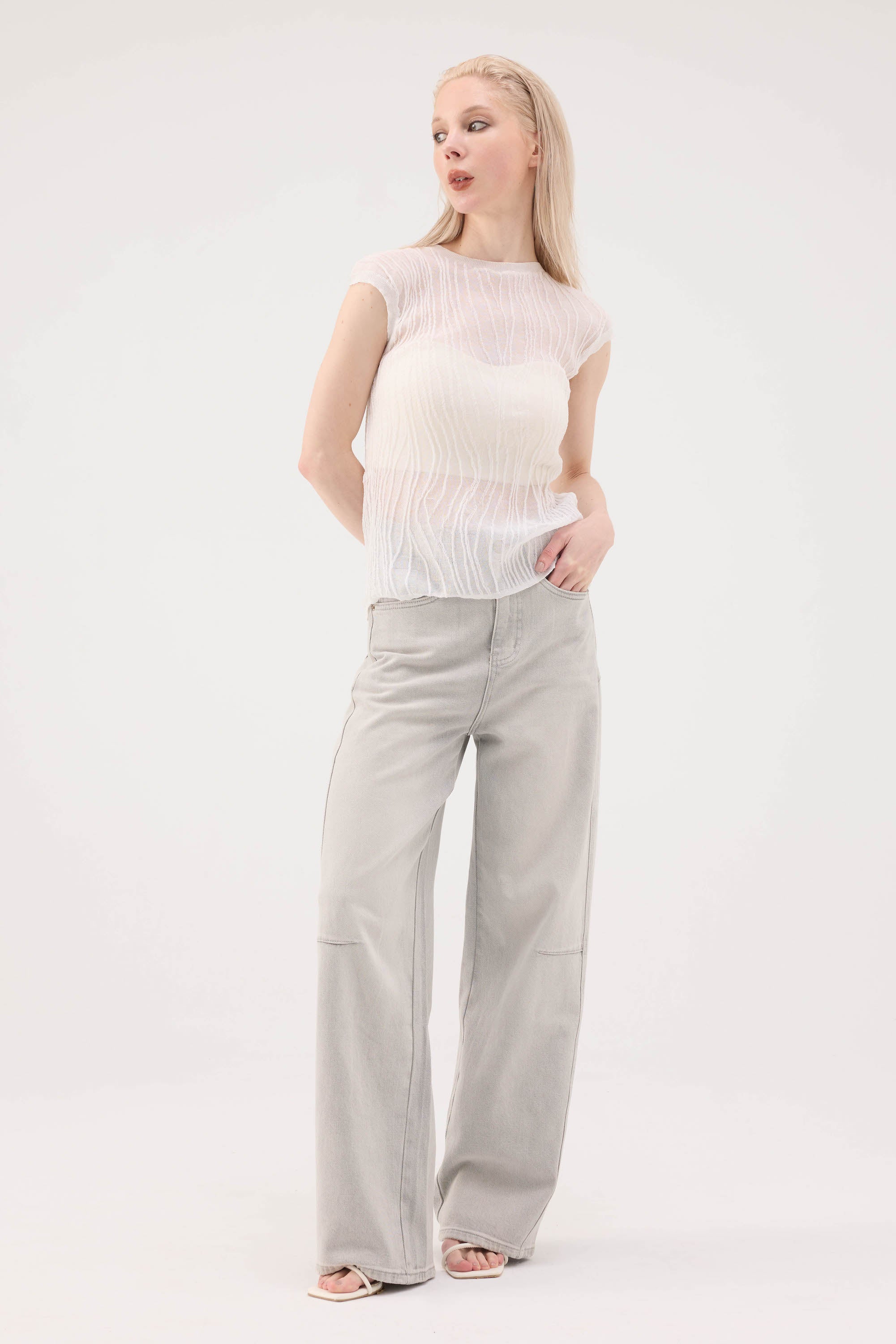 Ripple Sheer Knit Top - Black