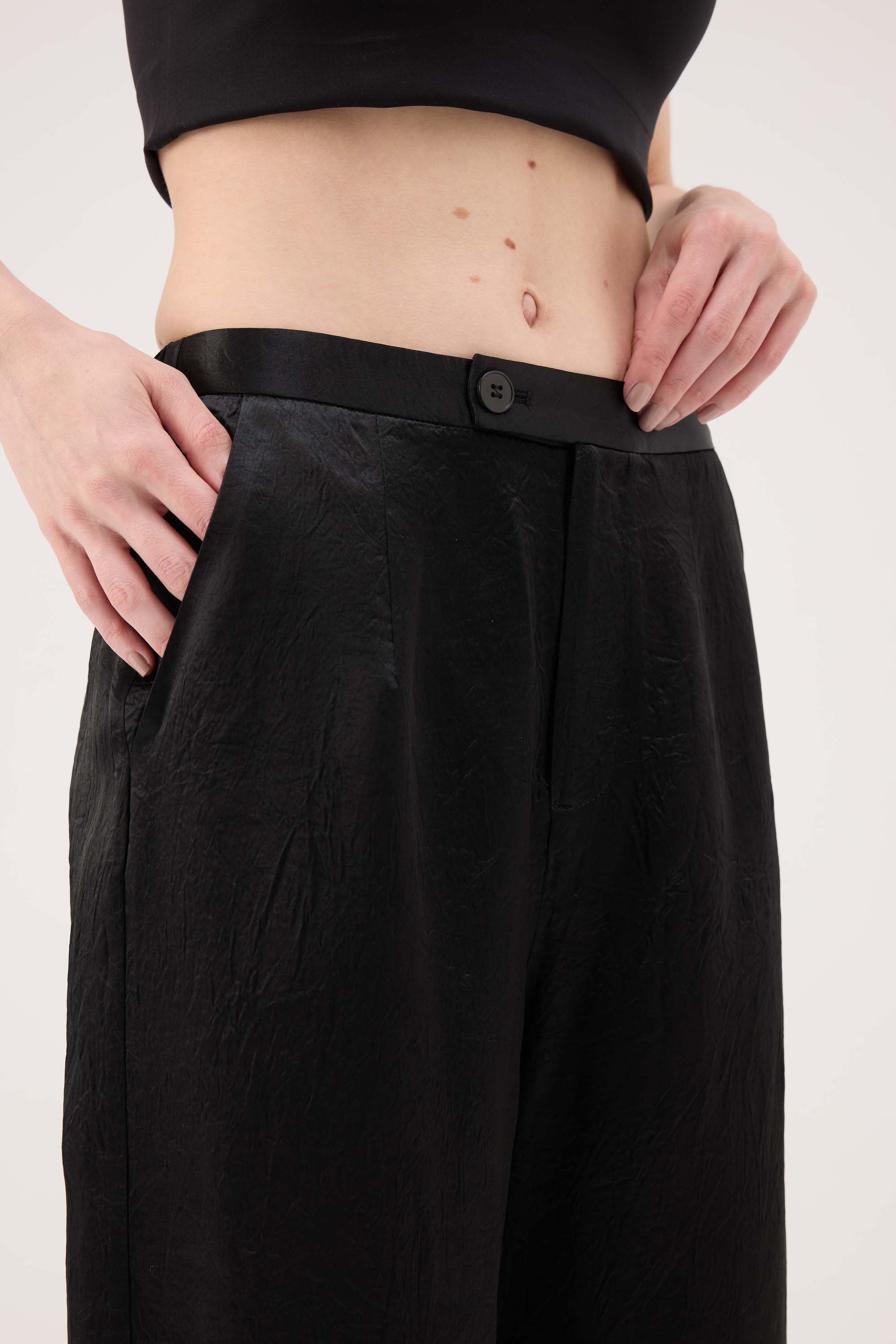 Misty Sheen Acetate Wide Trousers - Black