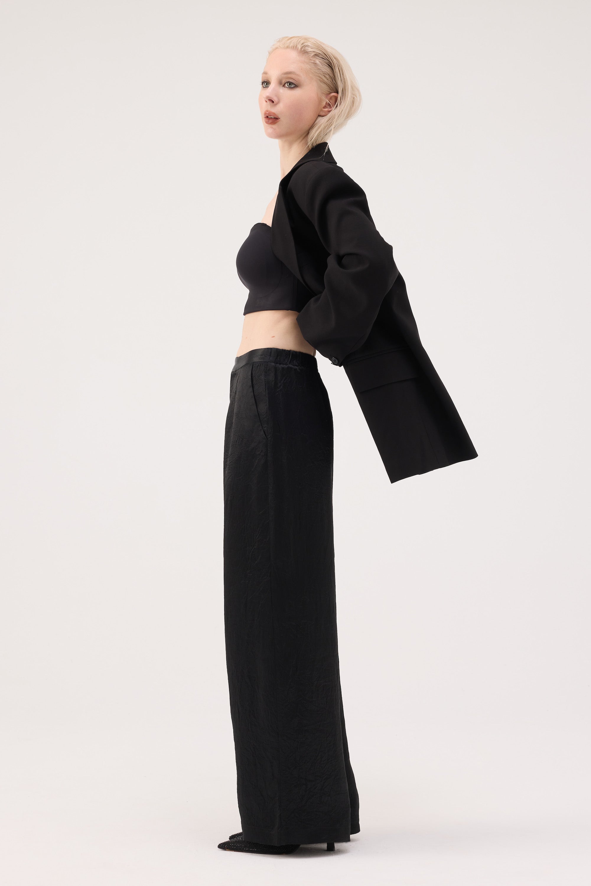 Misty Sheen Acetate Wide Trousers - Black