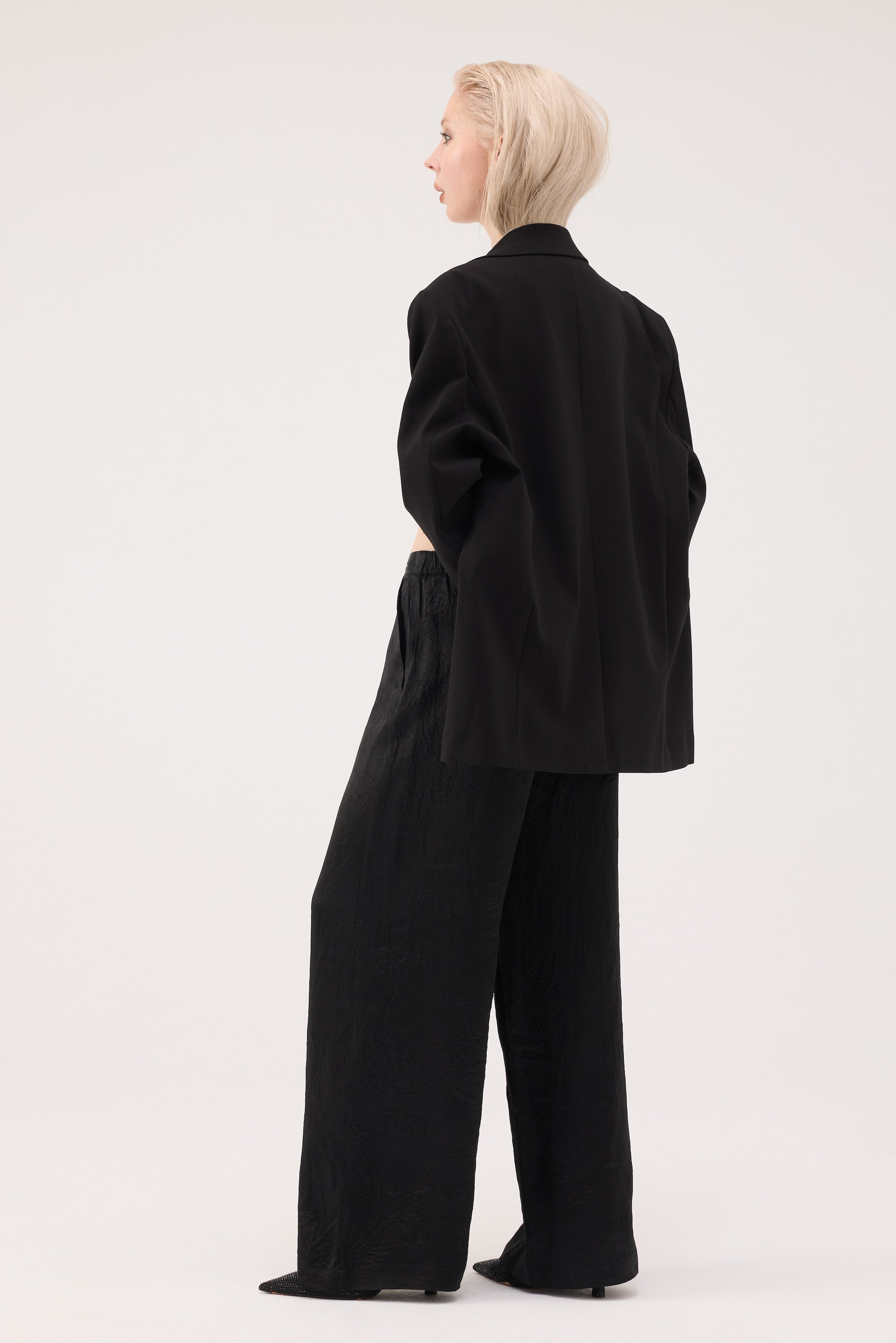 Misty Sheen Acetate Wide Trousers - Black