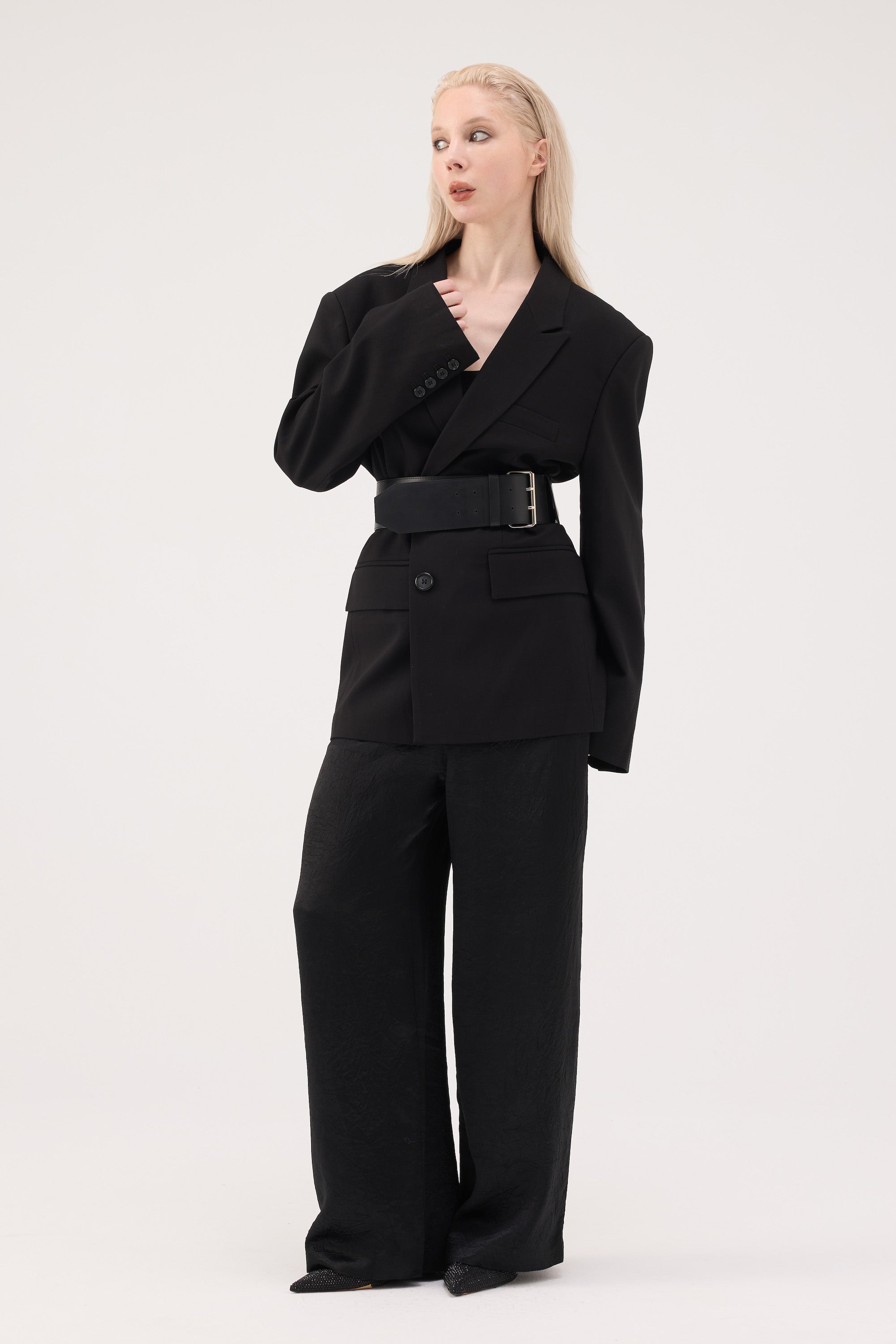 Oversized Peak Lapel Blazer - Grey
