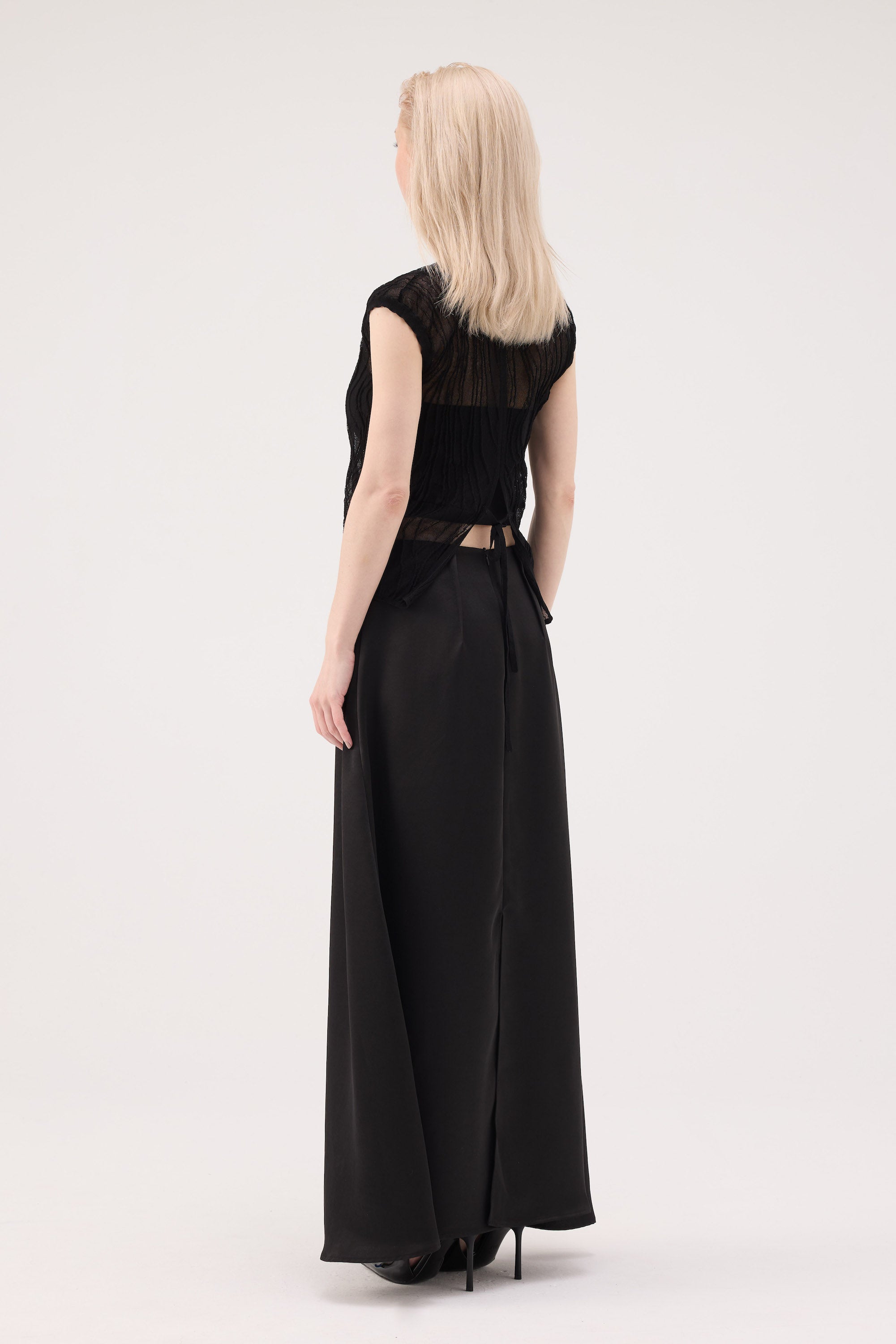 Ripple Sheer Knit Top - Black