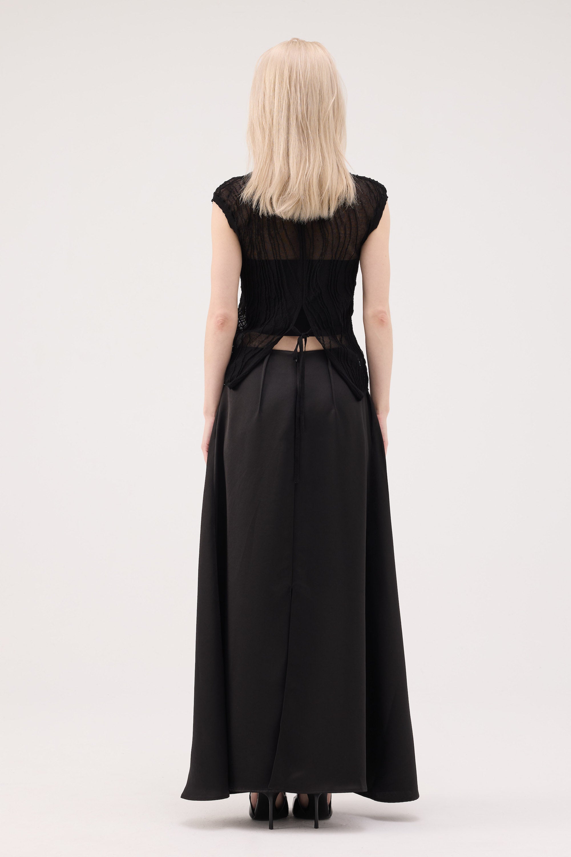Ripple Sheer Knit Top - Black