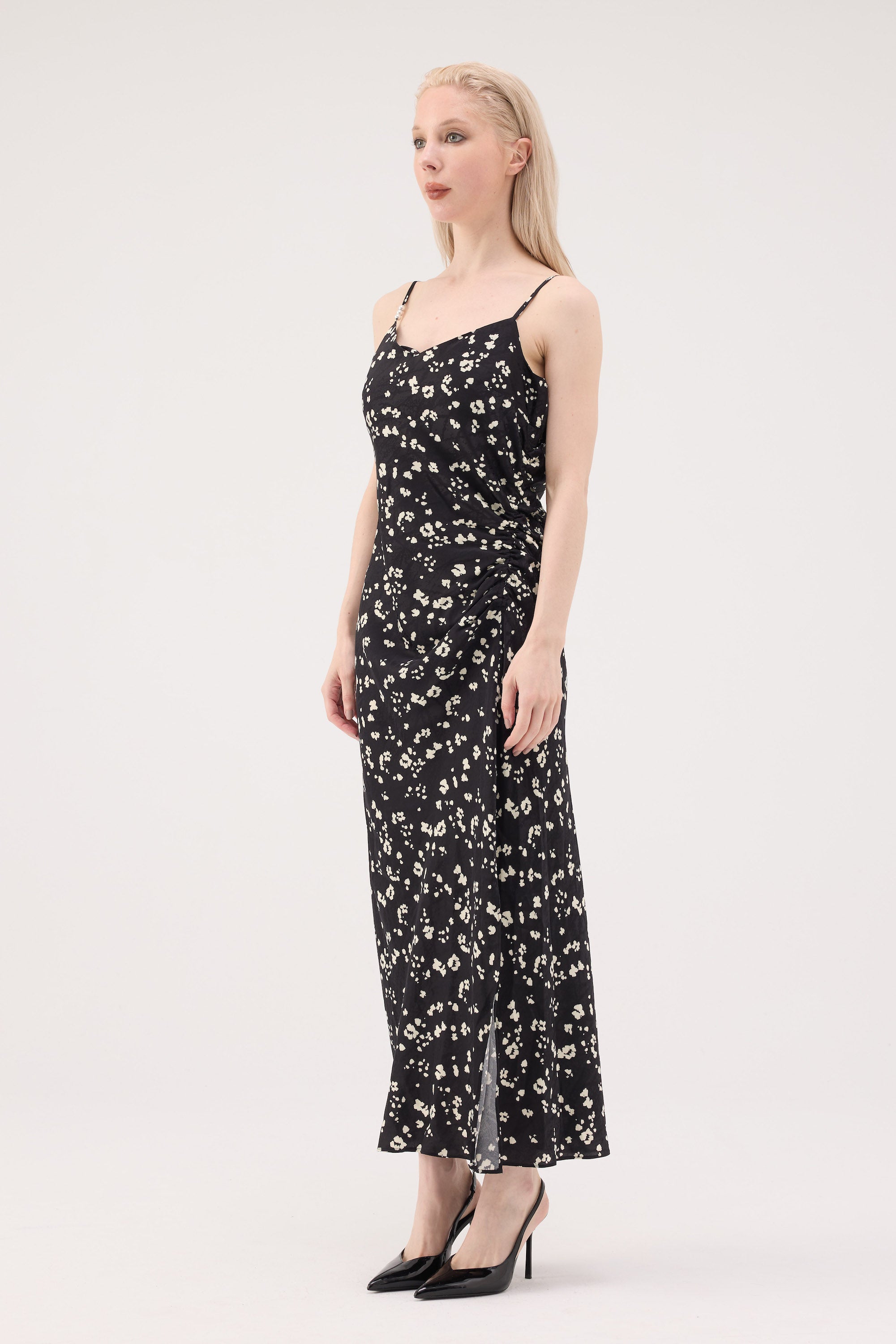 Ruched Acetate Slip Dress - Floral