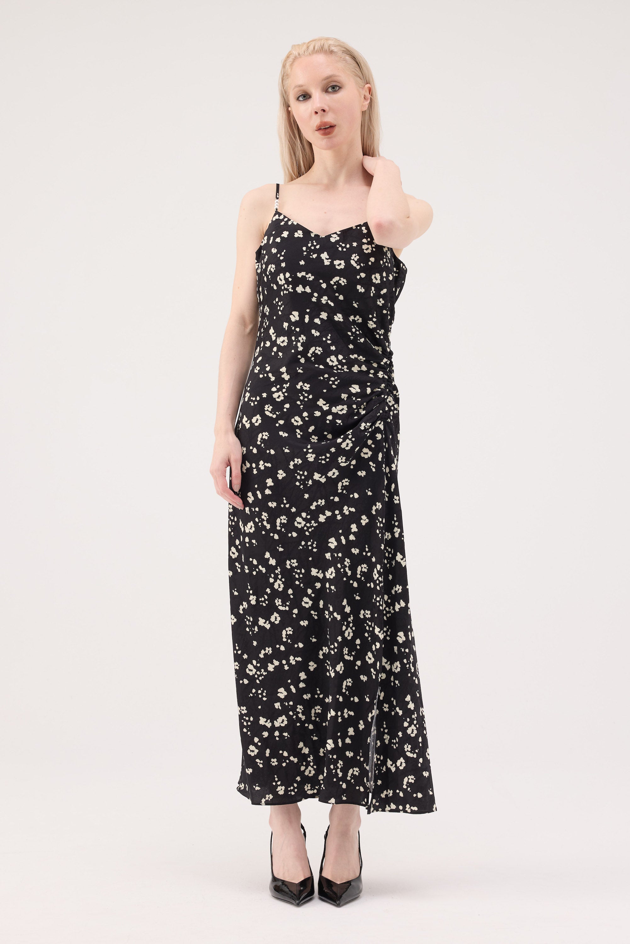 Ruched Acetate Slip Dress - Floral