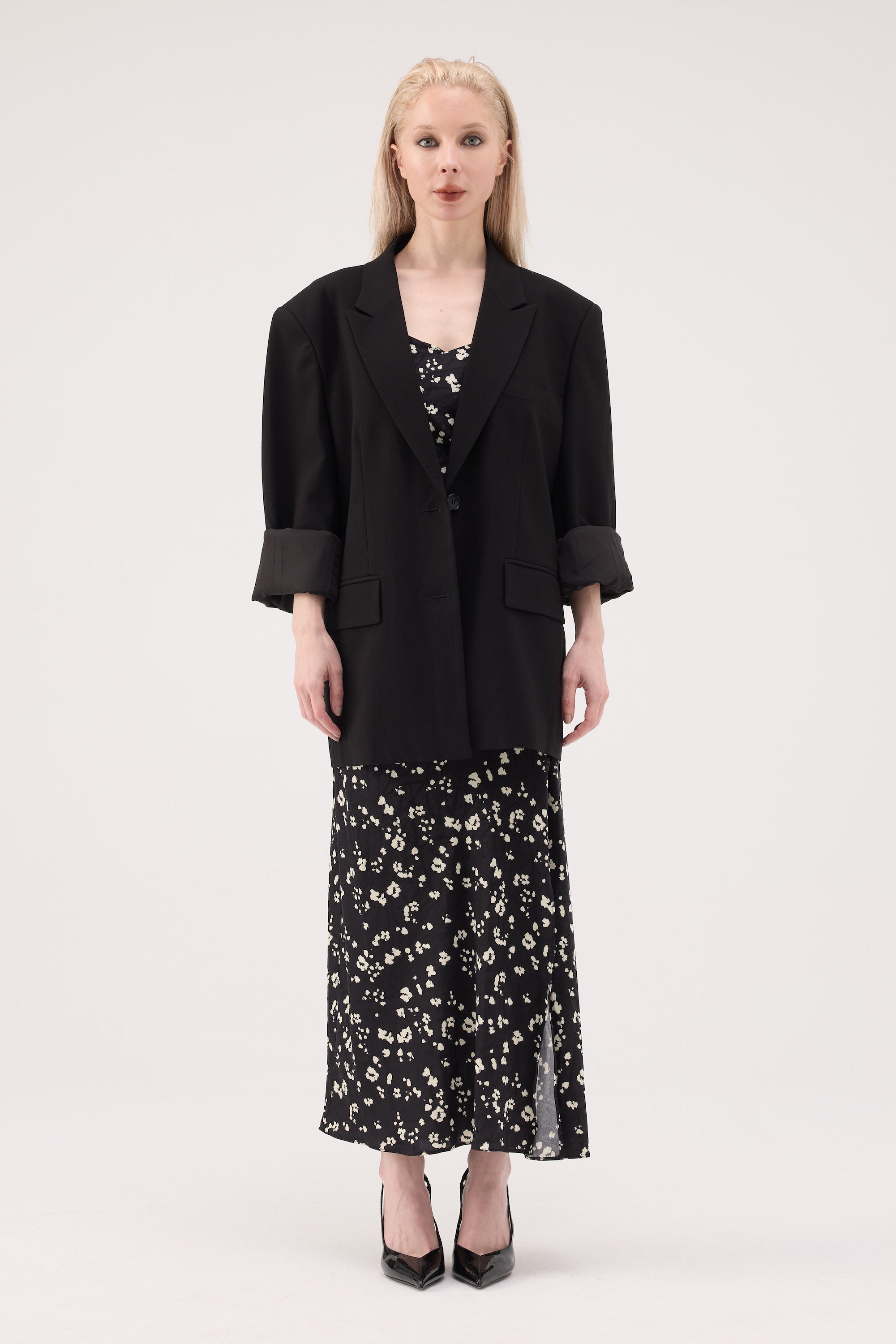 Ruched Acetate Slip Dress - Floral