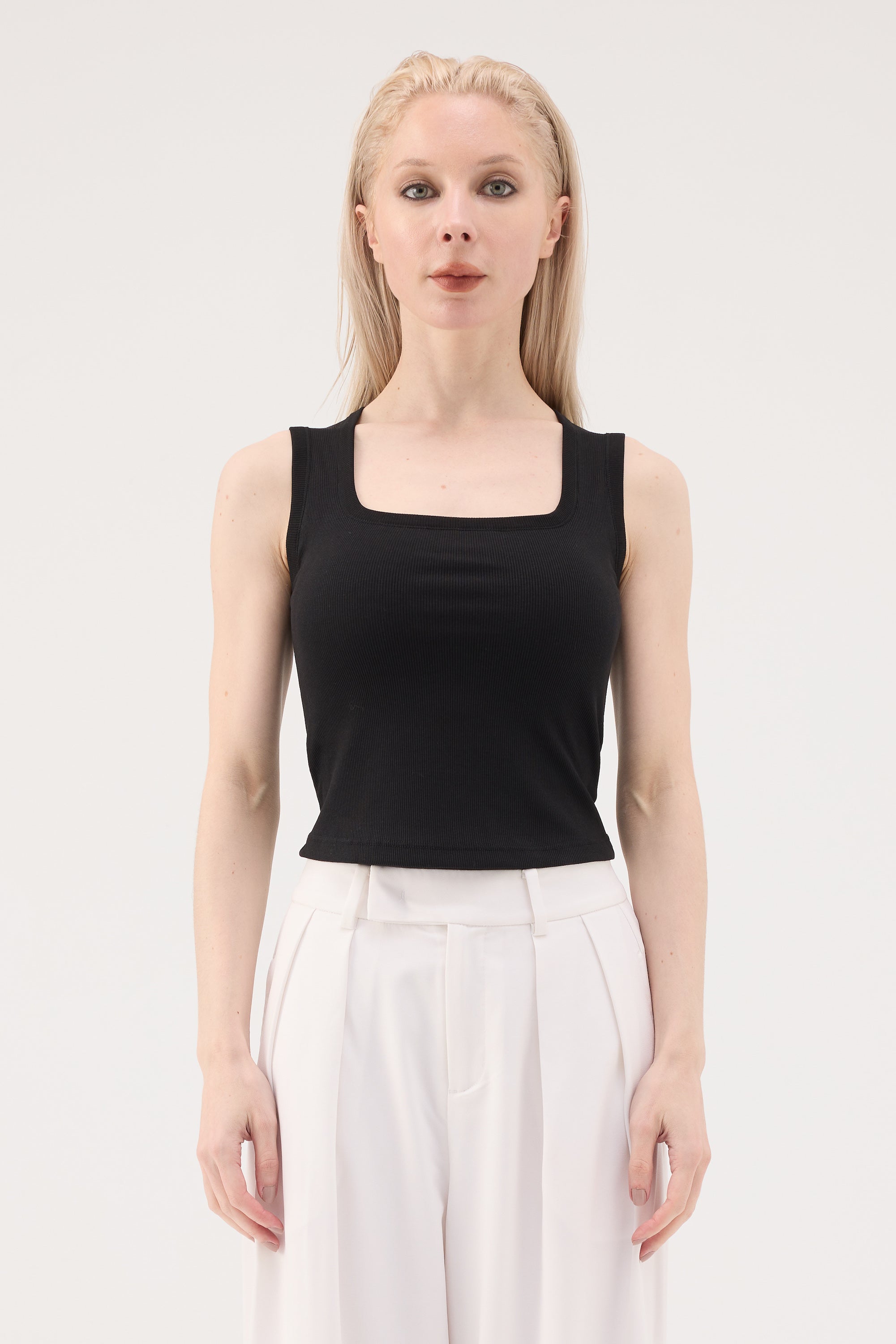 Contour Square Neck Lyocell Ribbed Bra Top - Black