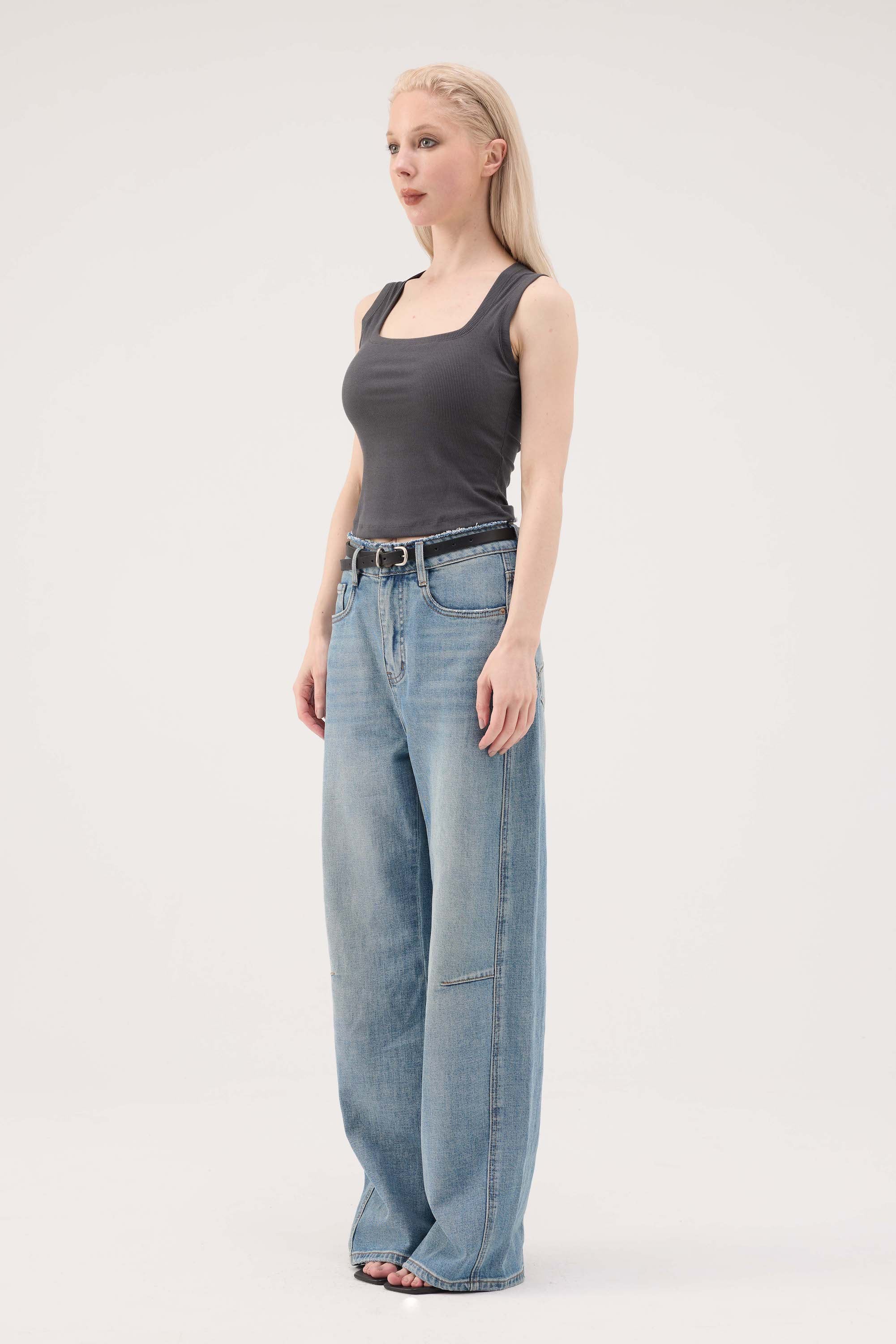 Contour Square Neck Lyocell Ribbed Bra Top - Grey