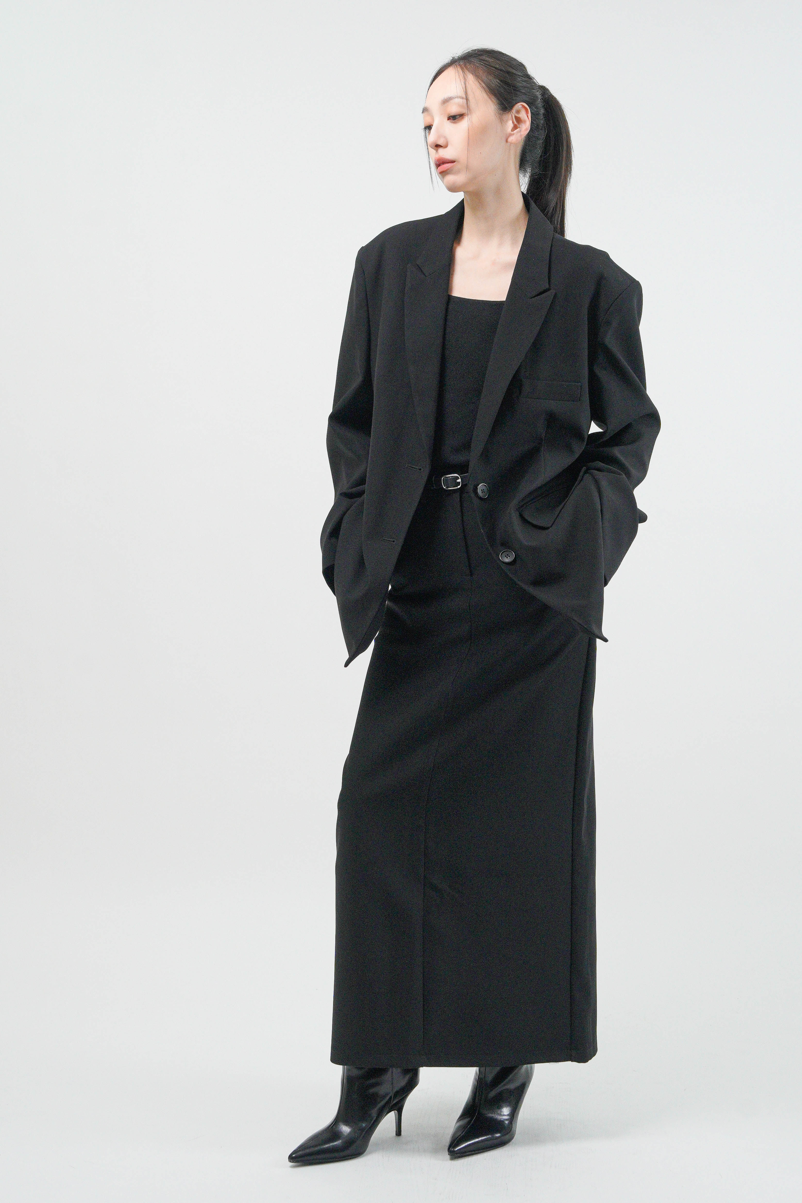 Oversized Peak Lapel Blazer - Black