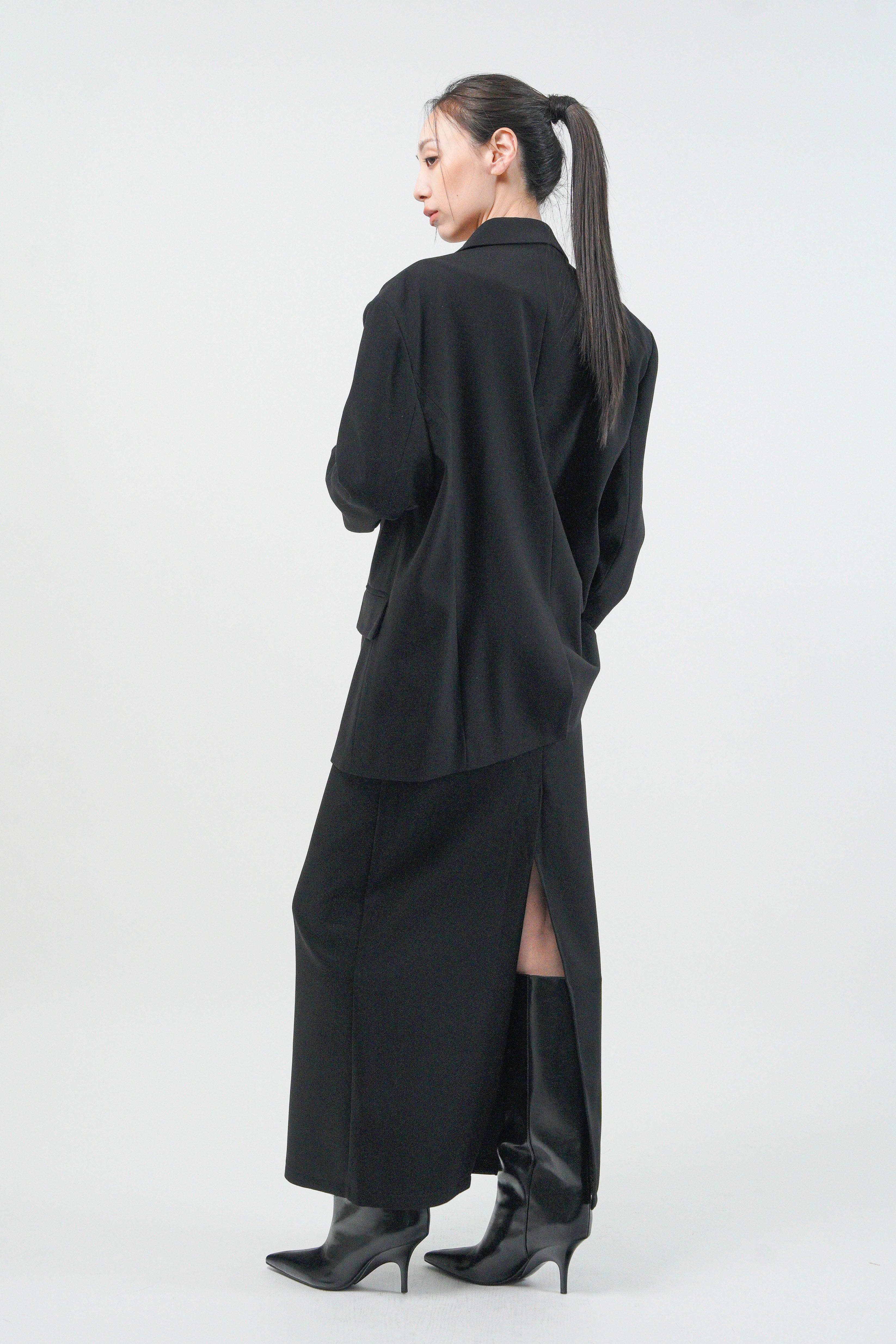 Oversized Peak Lapel Blazer - Black