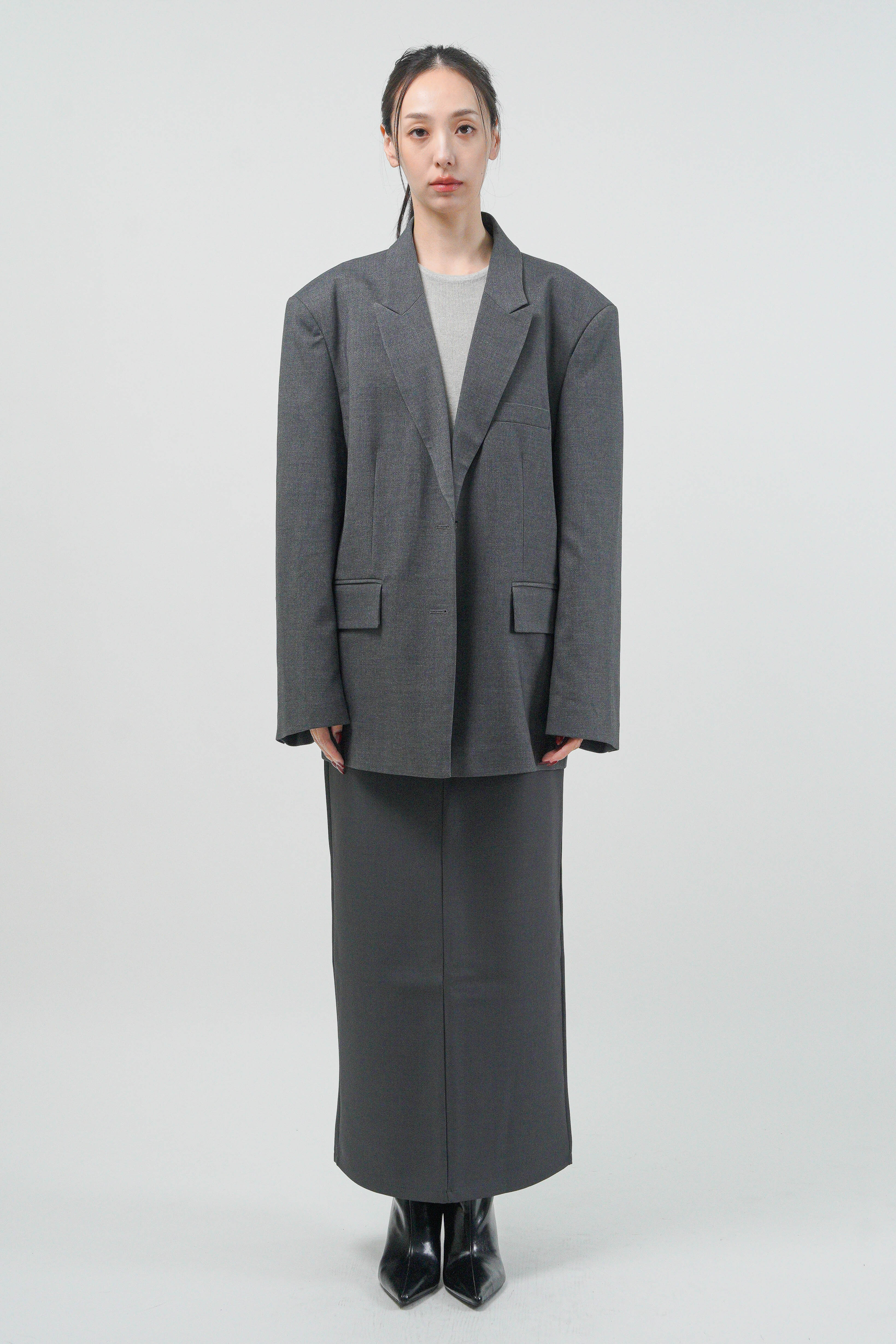 Oversized Peak Lapel Blazer - Grey