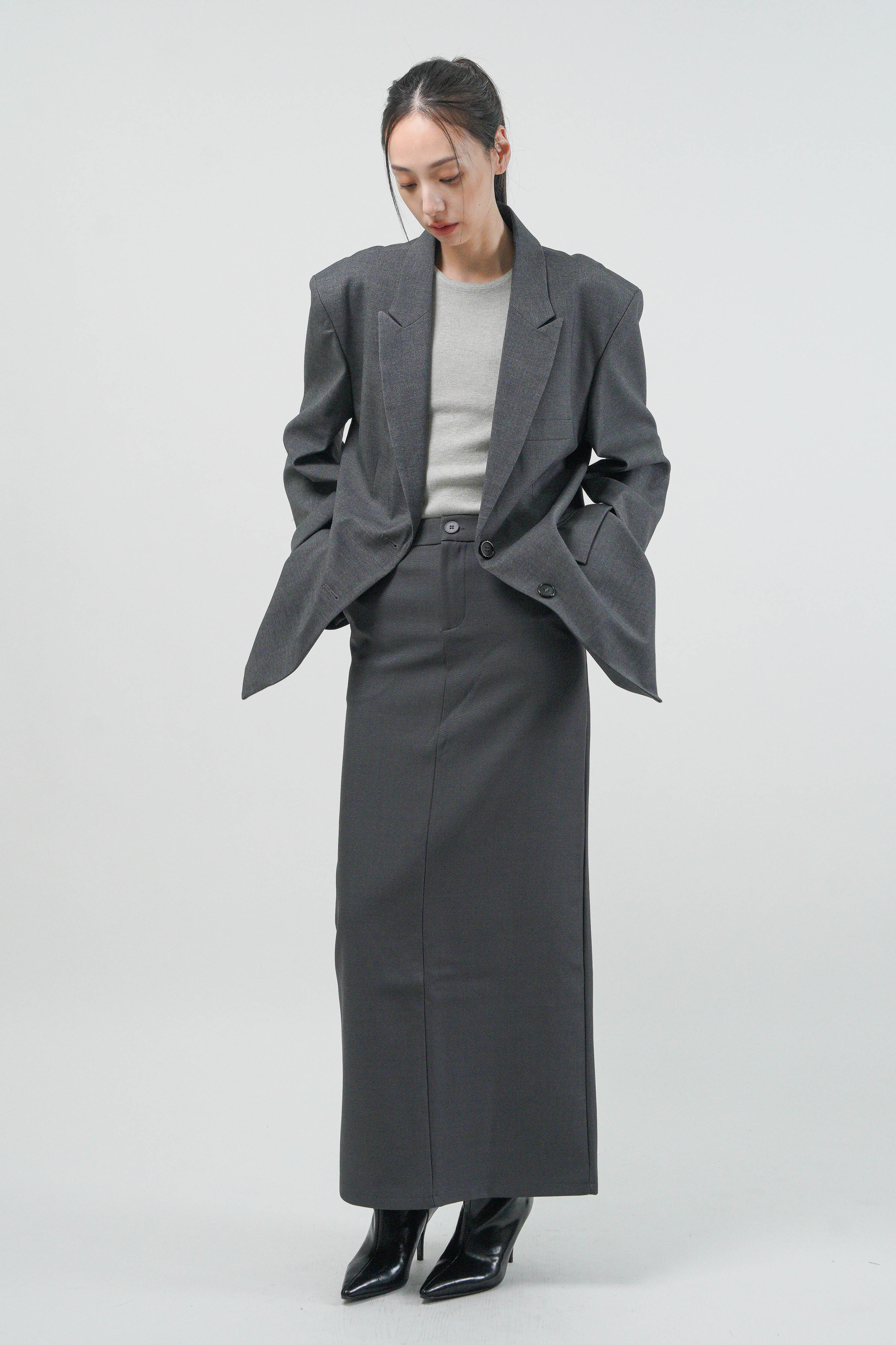 Oversized Peak Lapel Blazer - Grey