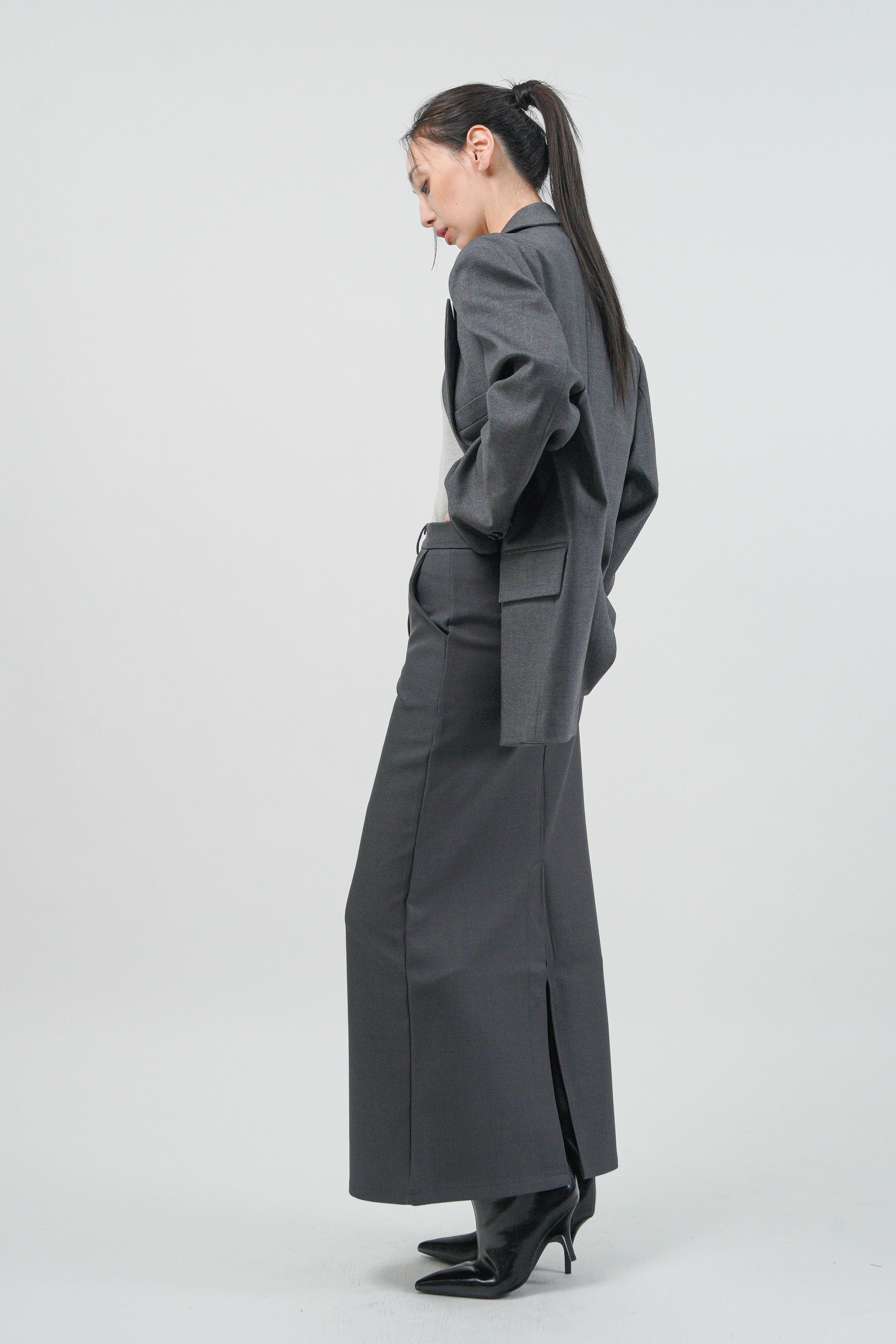 Oversized Peak Lapel Blazer - Grey