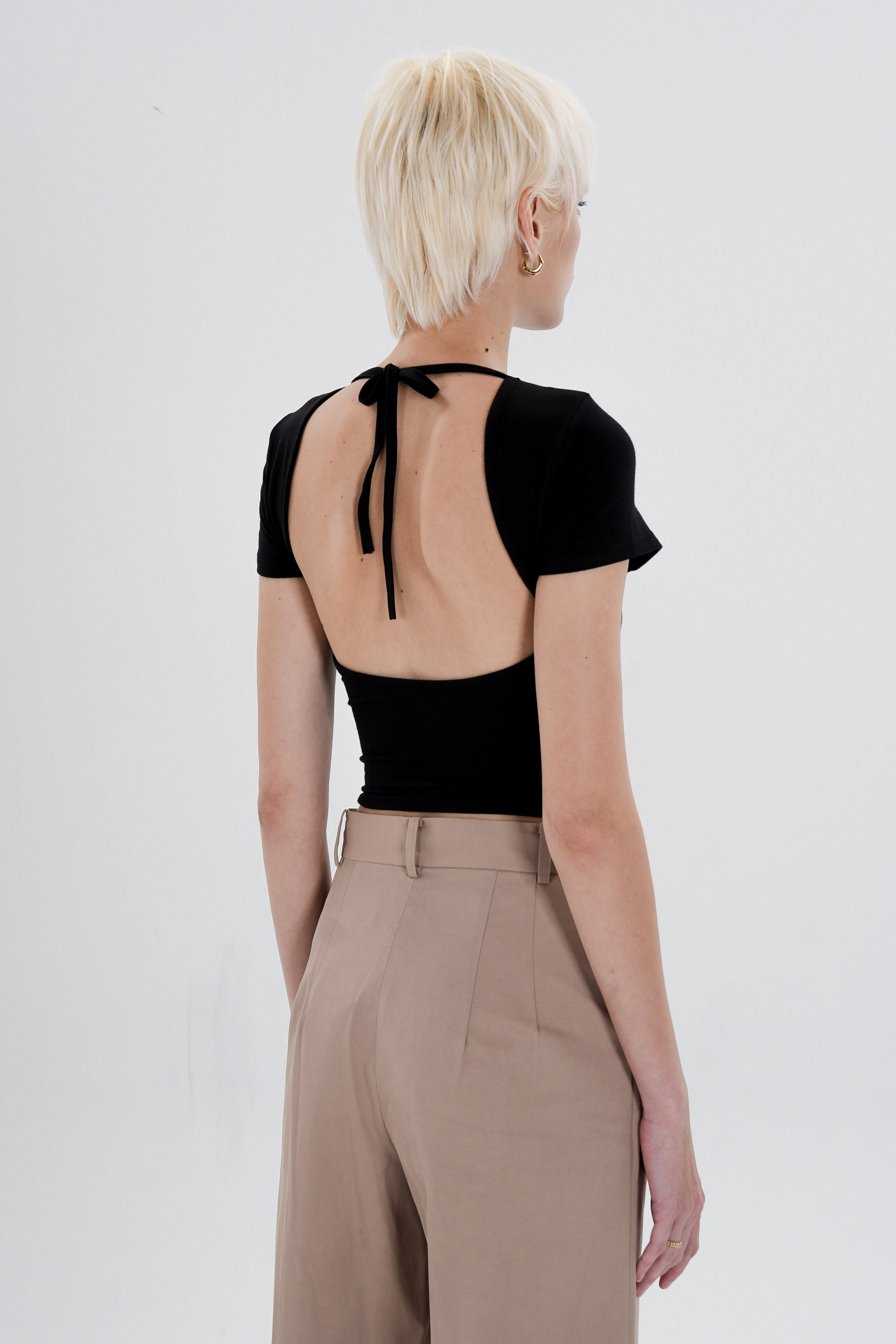Backless Modal Bra Crop Tshirt - Black