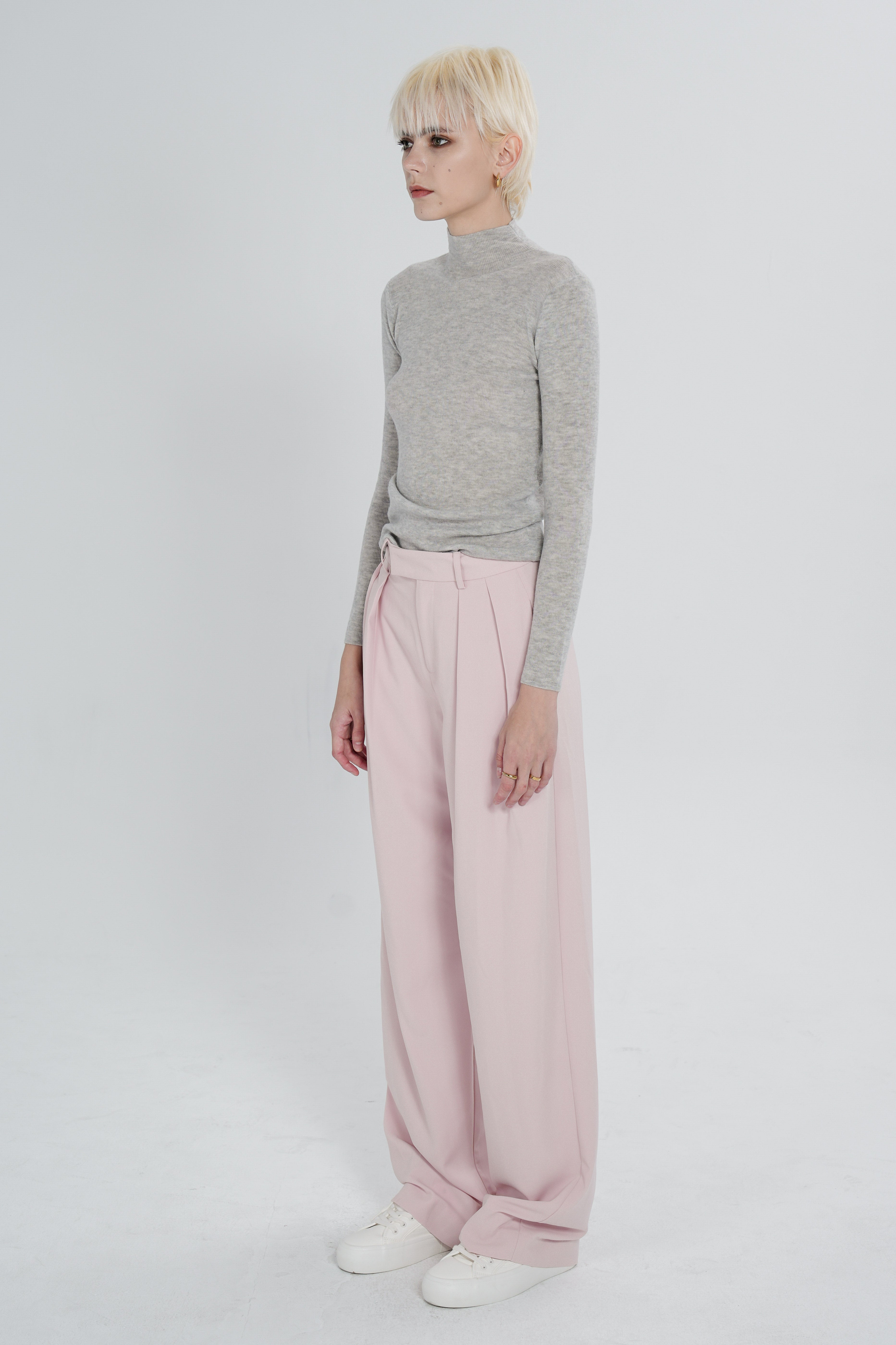 Double-Pleated Tailored Trousers - Pink