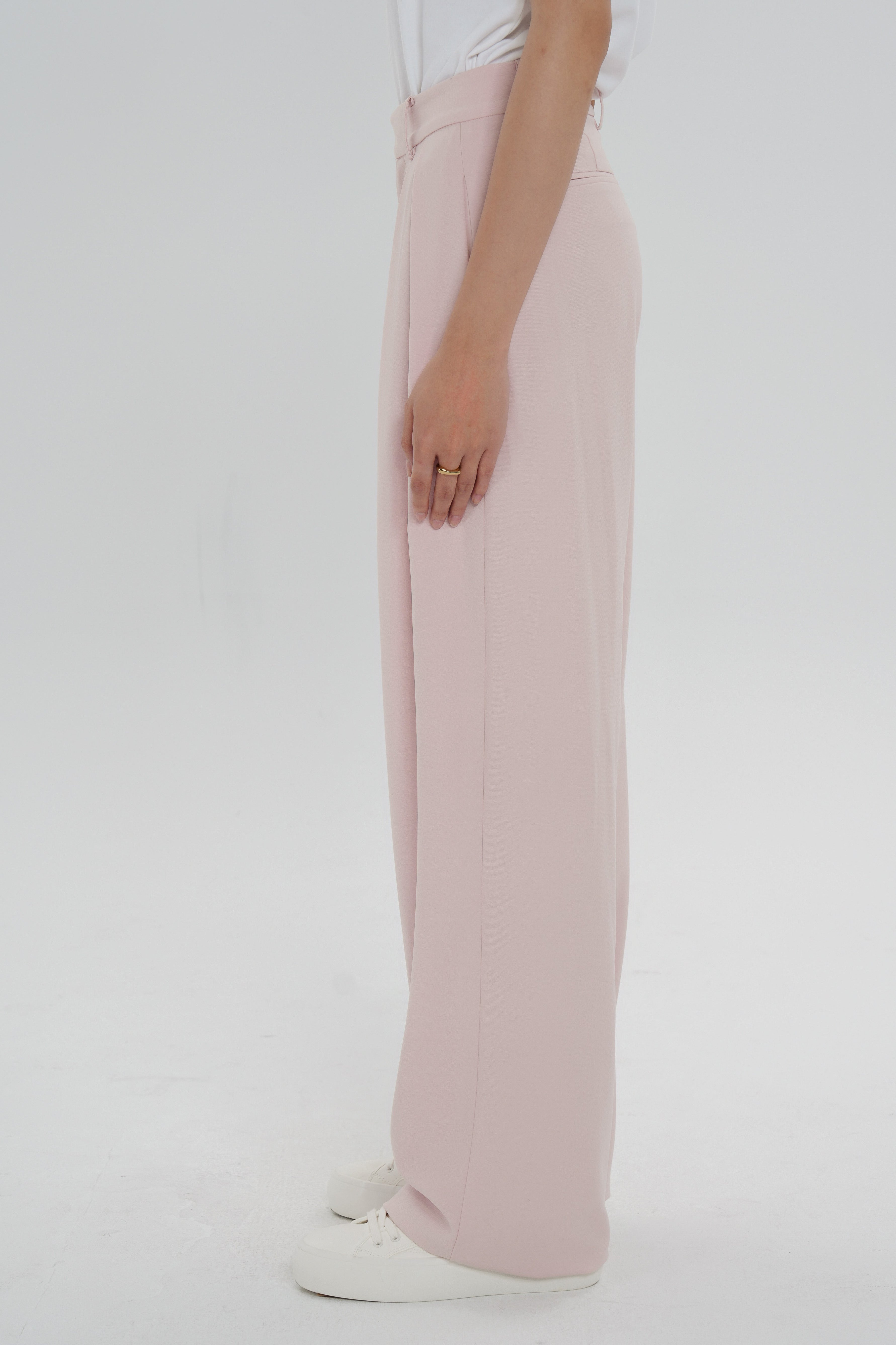 Double-Pleated Tailored Trousers - Pink