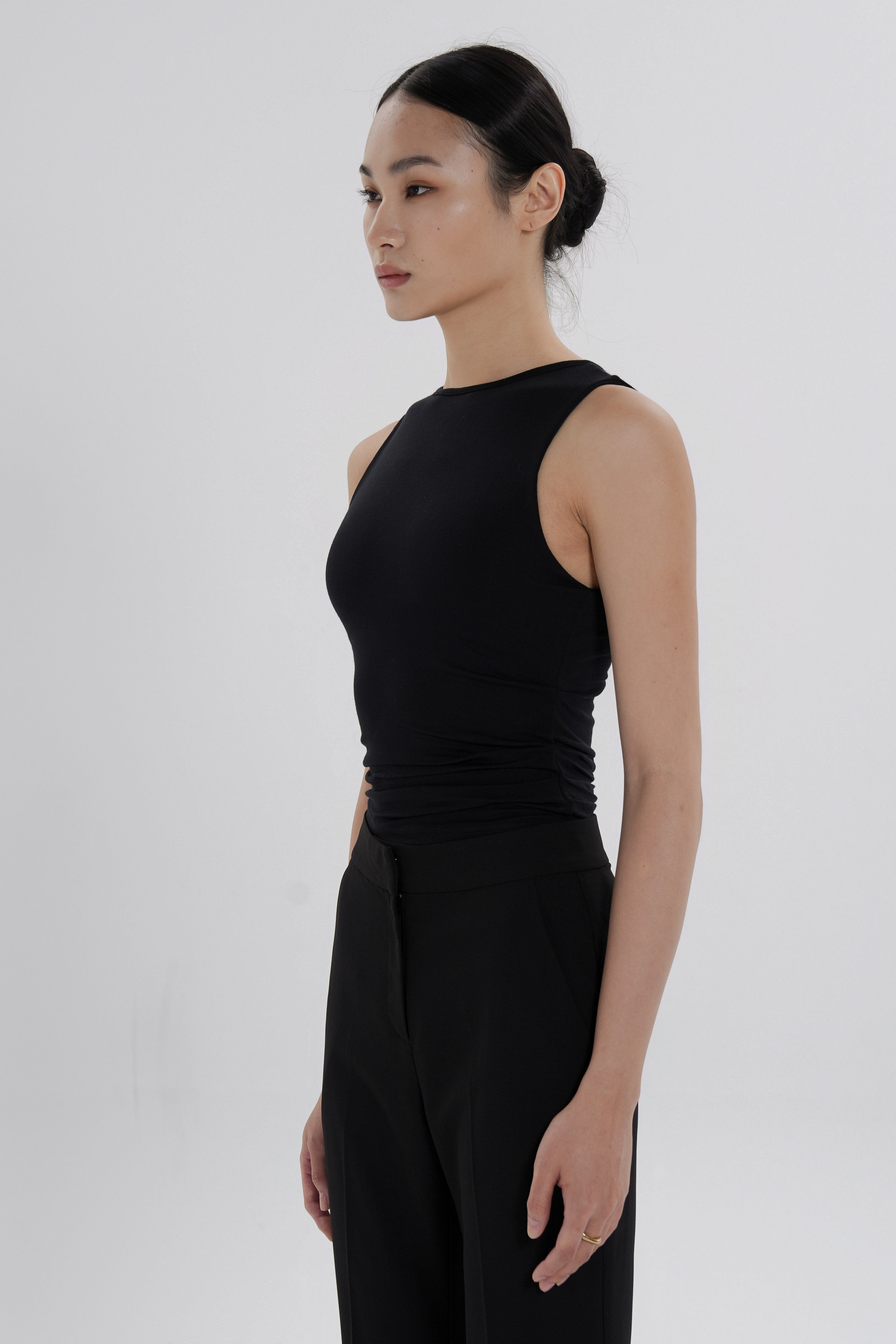 Modal Asymmetric Pleated Bra Top - Black