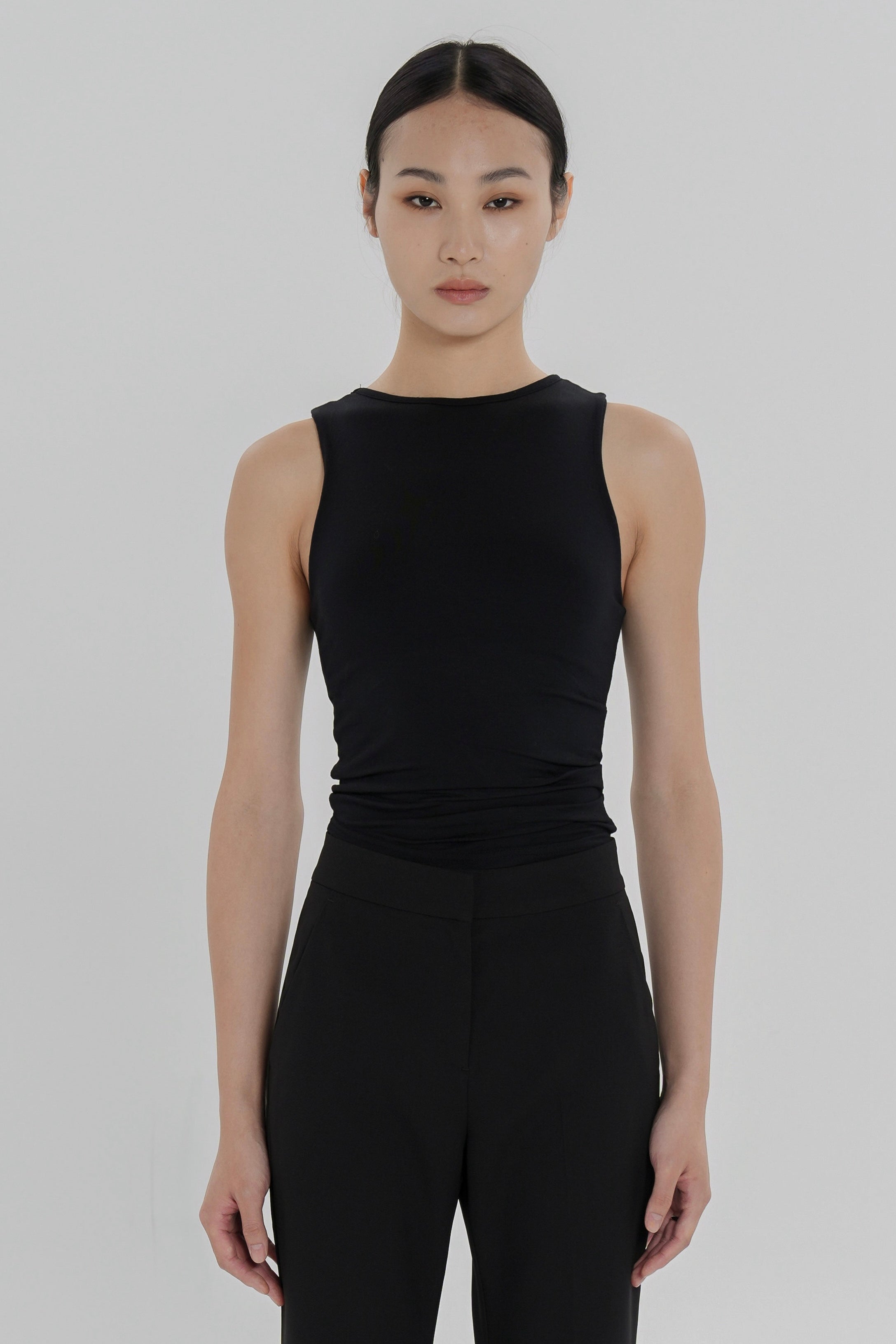 Modal Asymmetric Pleated Bra Top - Black