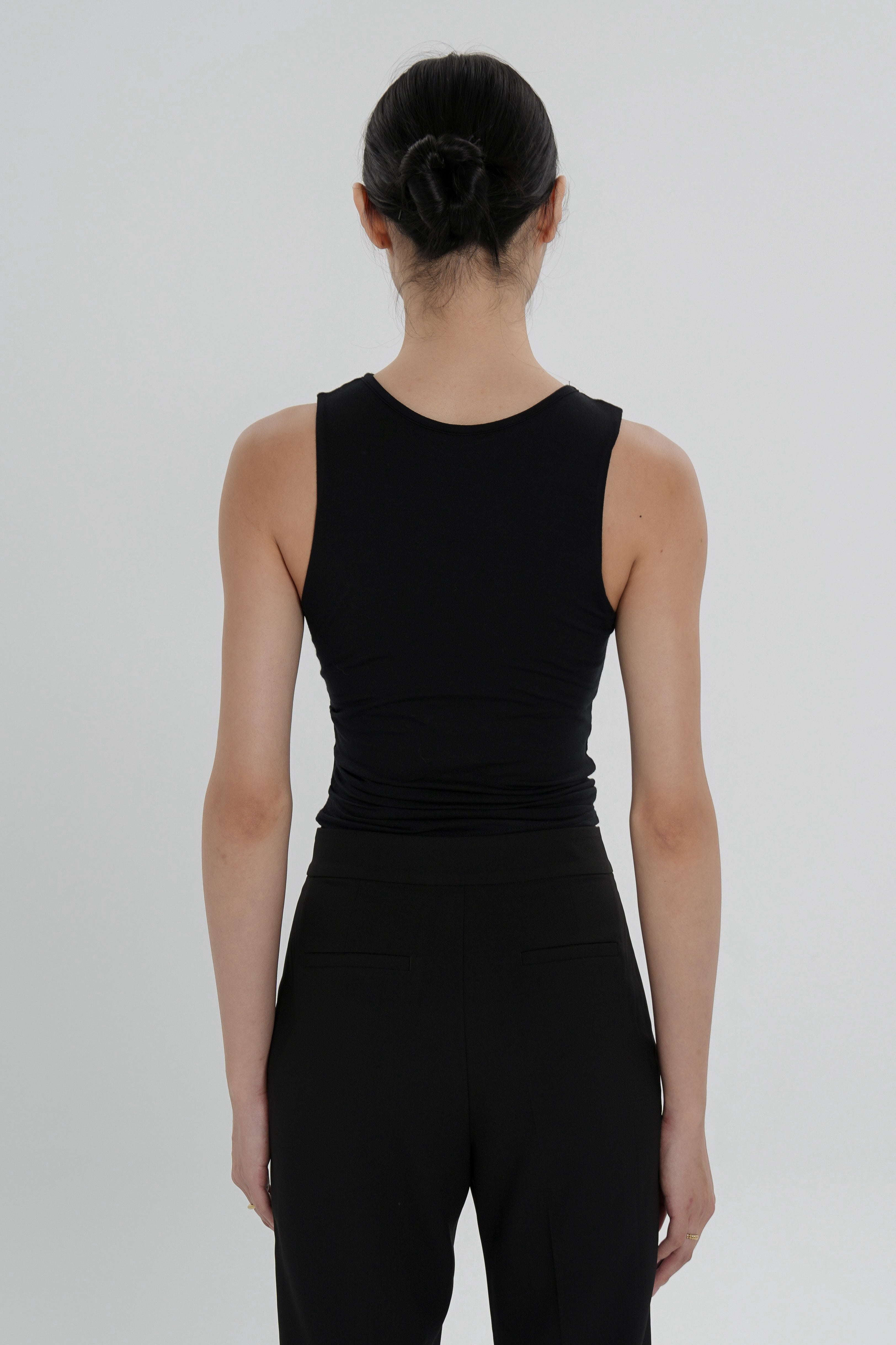 Modal Asymmetric Pleated Bra Top - Black