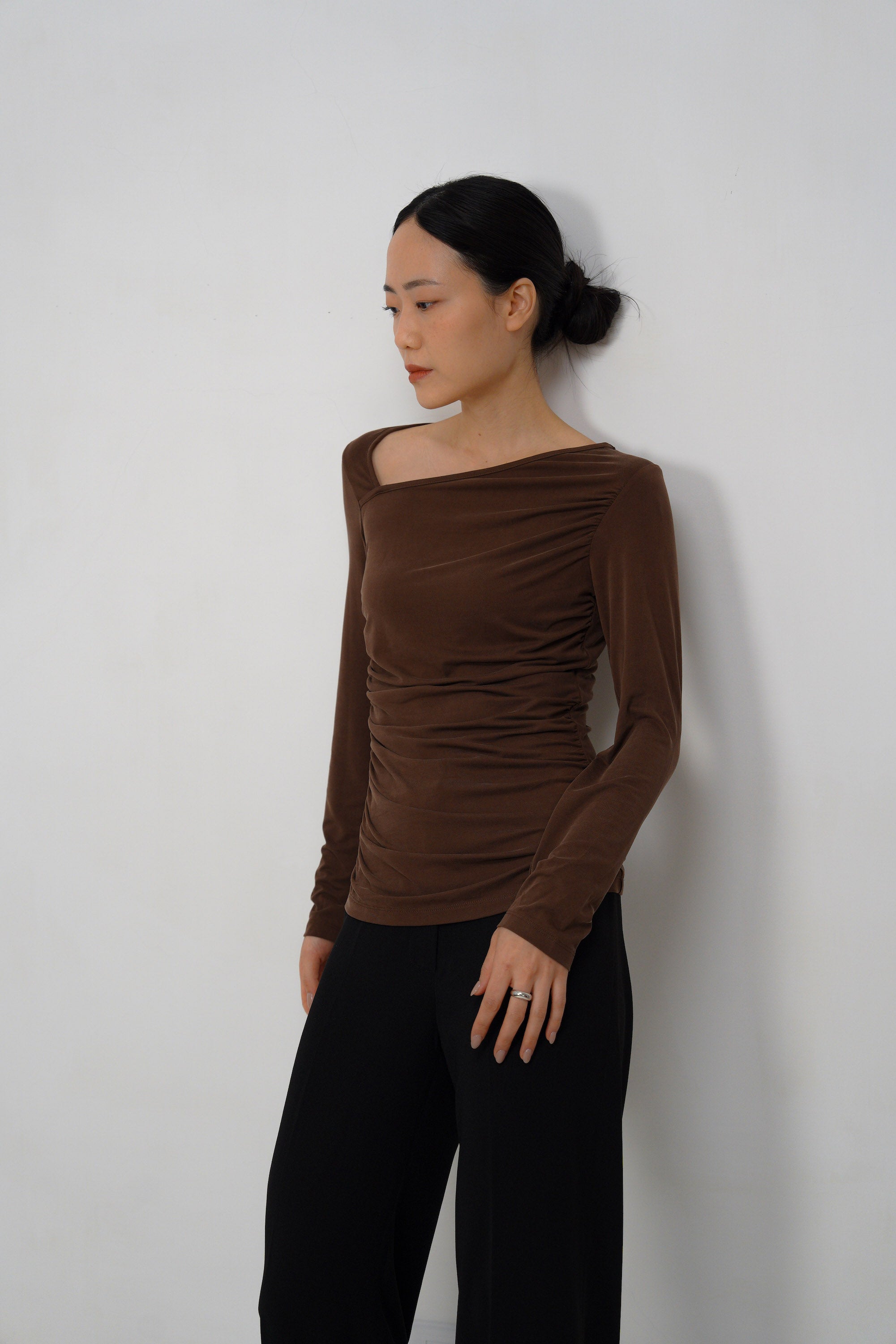 Asymmetric Ruched Modal Top - Black