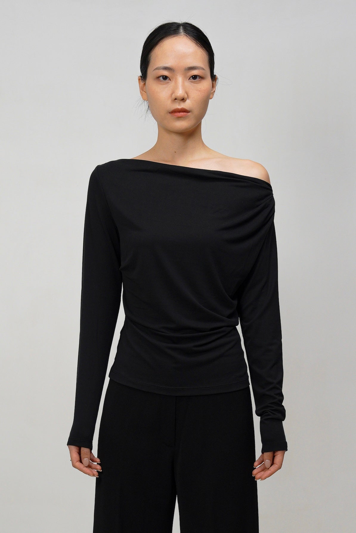 One-Shoulder Modal Glow Top - Black