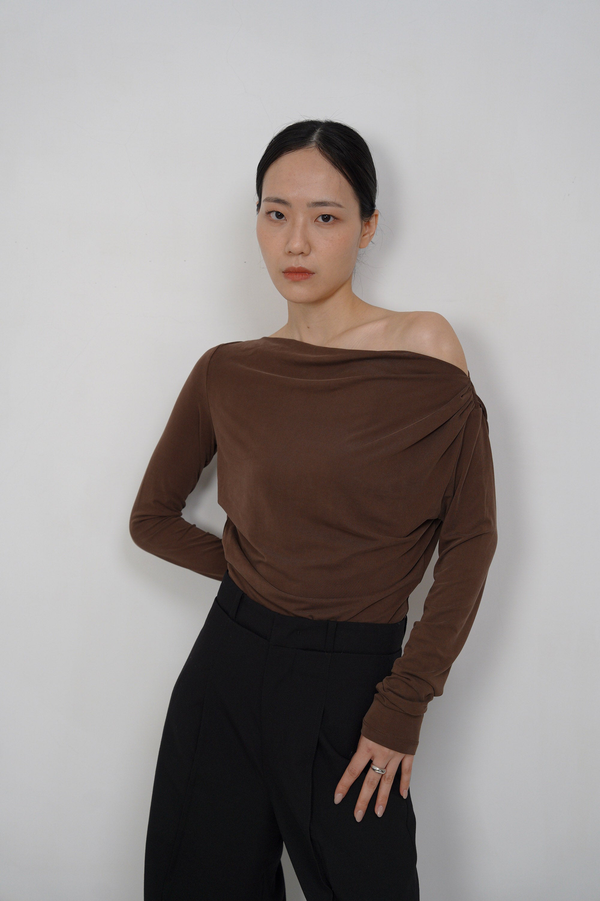 One-Shoulder Modal Glow Top - Black