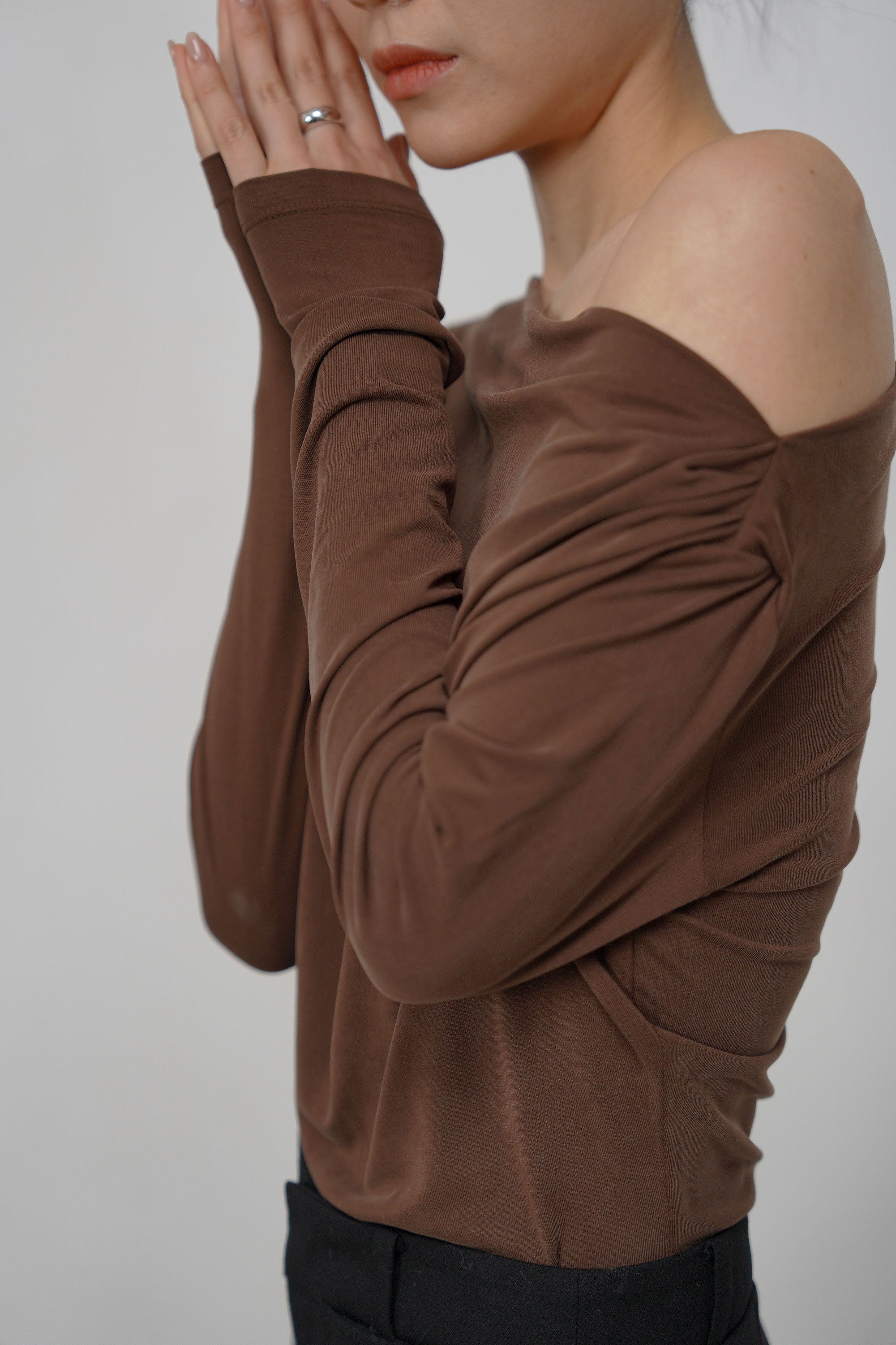 One-Shoulder Modal Glow Top - Brown