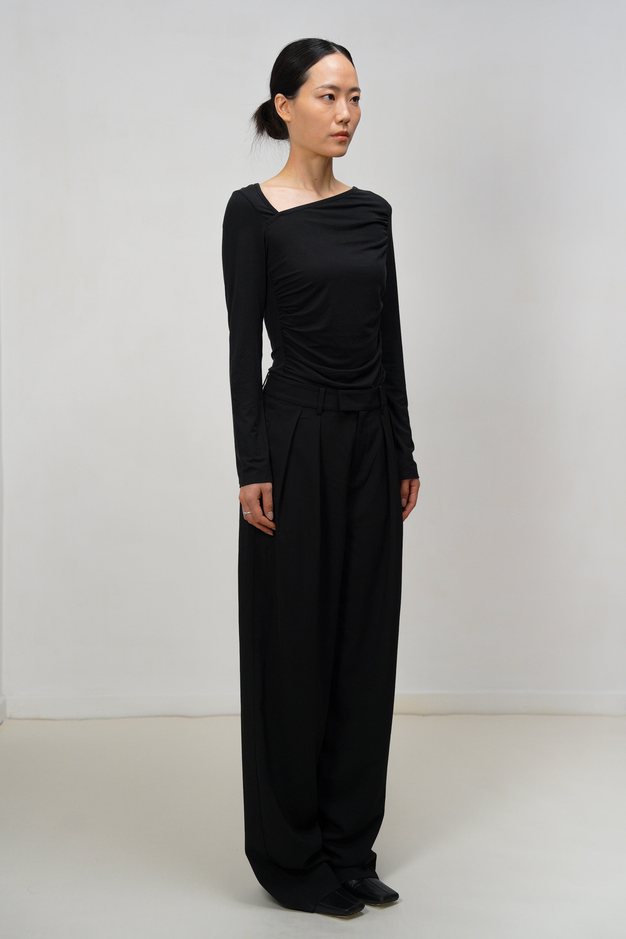 Asymmetric Ruched Modal Top - Black