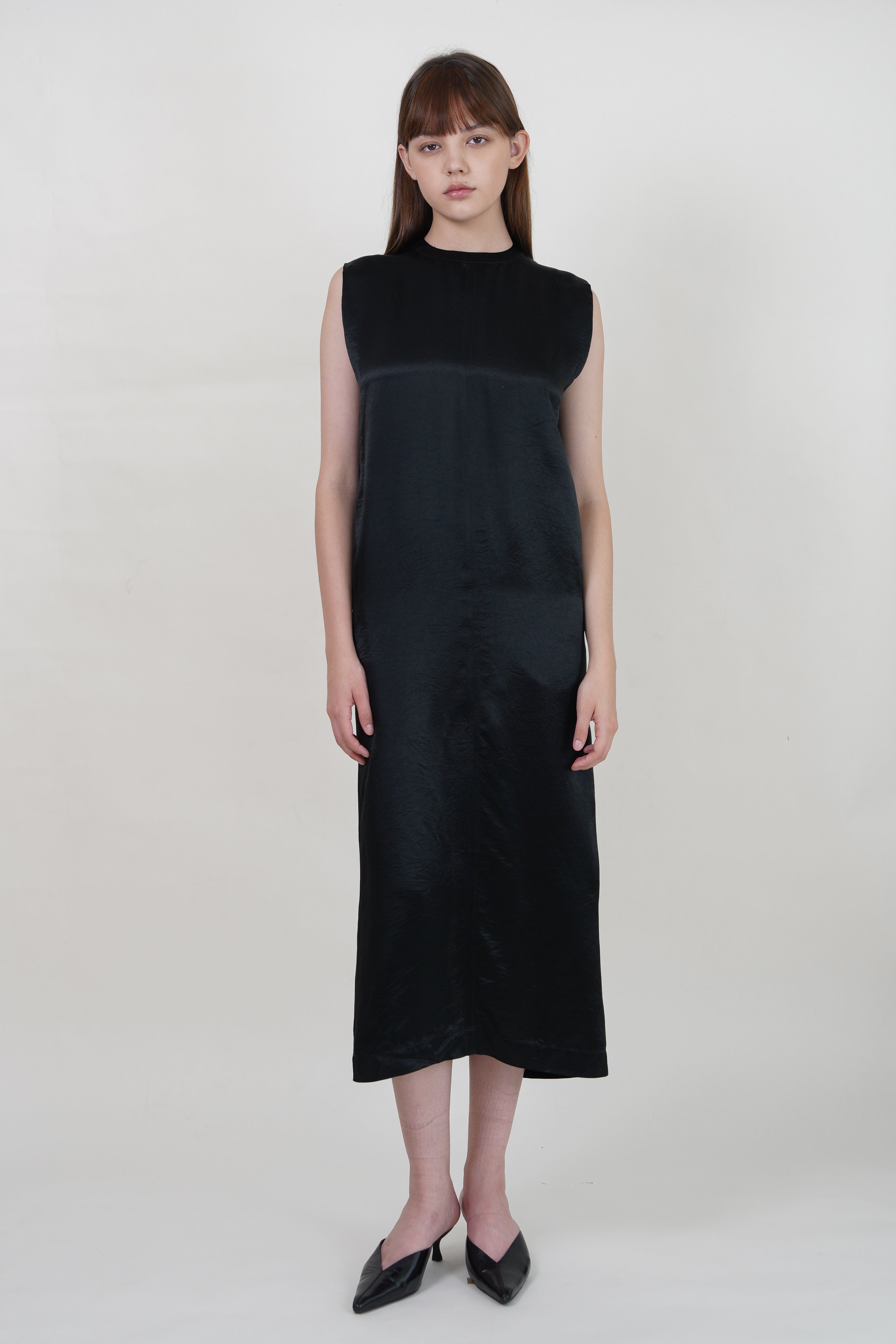 Misty Sheen Acetate Slit Dress - Black