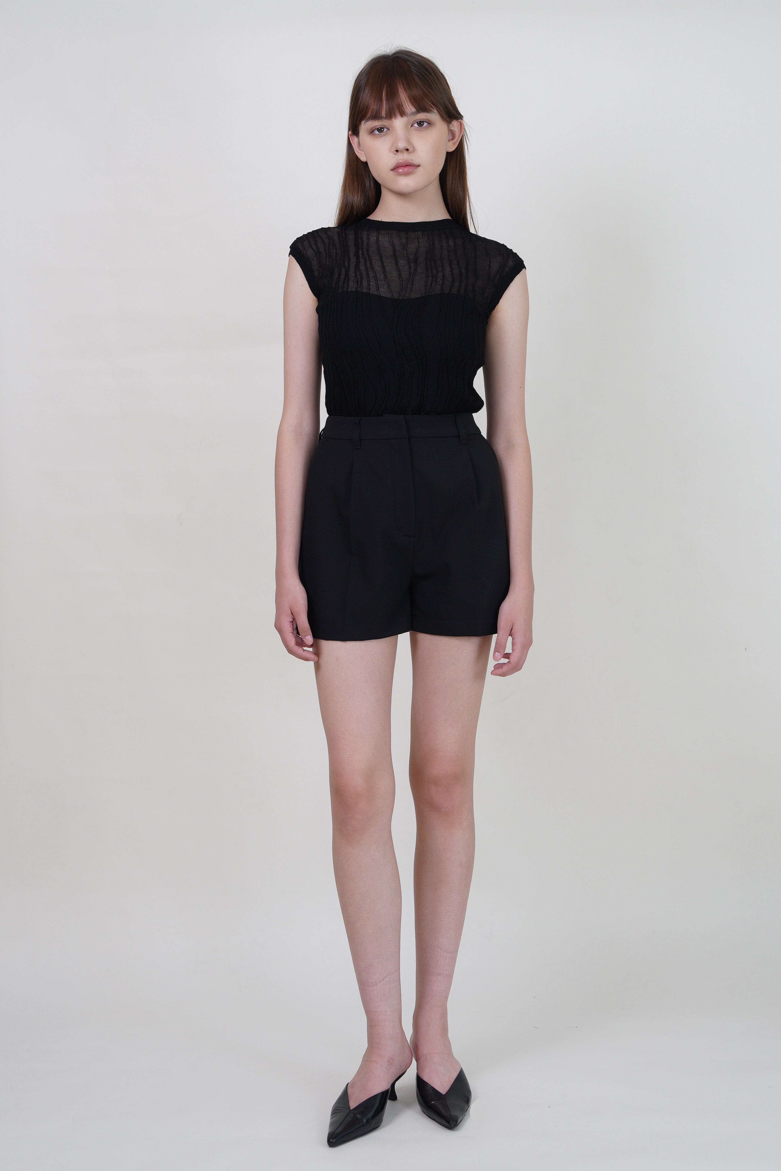 A-Line High-Waisted Tailored Shorts - Black