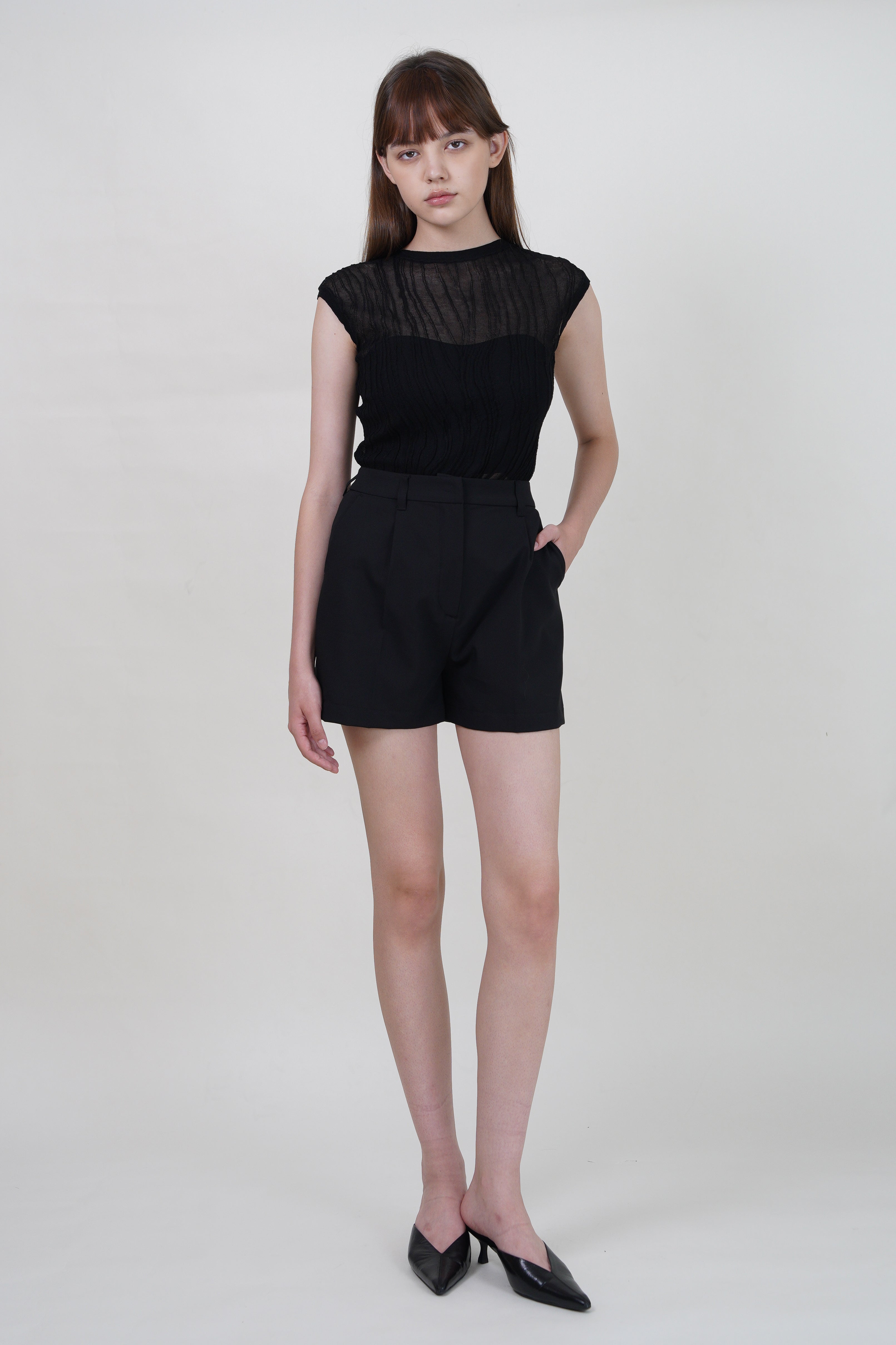 A-Line High-Waisted Tailored Shorts - Black
