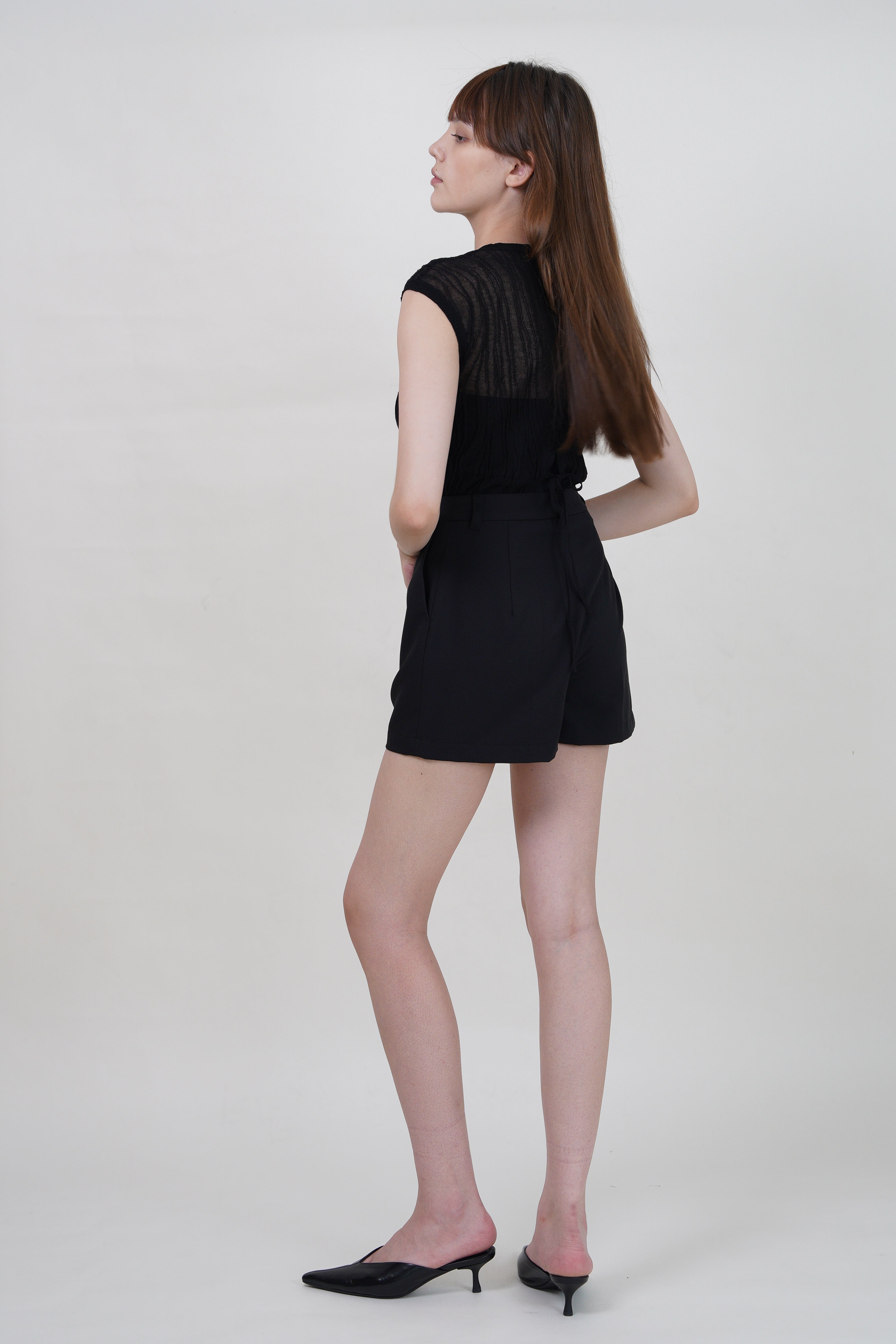 A-Line High-Waisted Tailored Shorts - Black