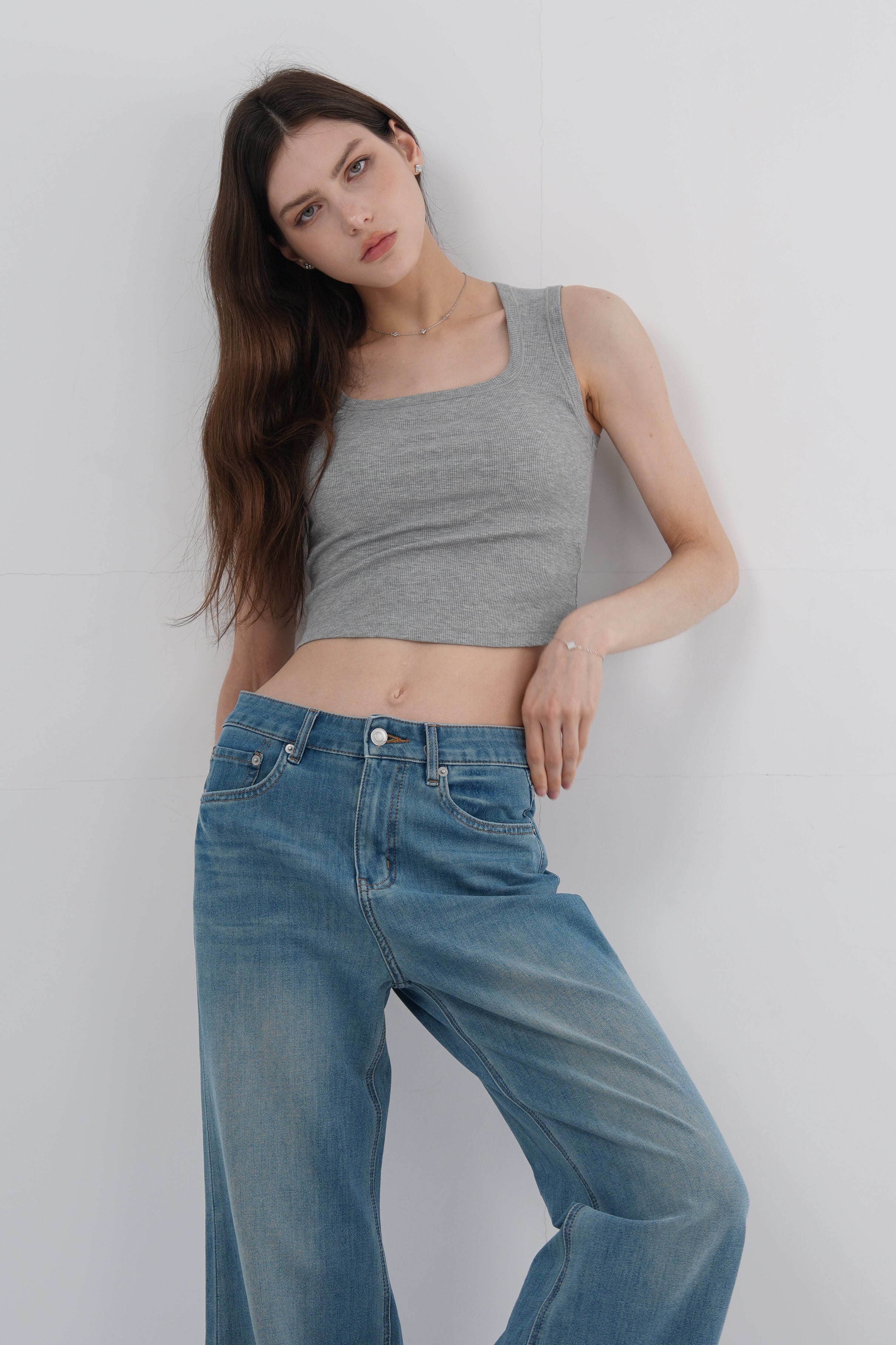 萊賽爾涼感方領包覆羅紋 Bra Top - 淺卡其