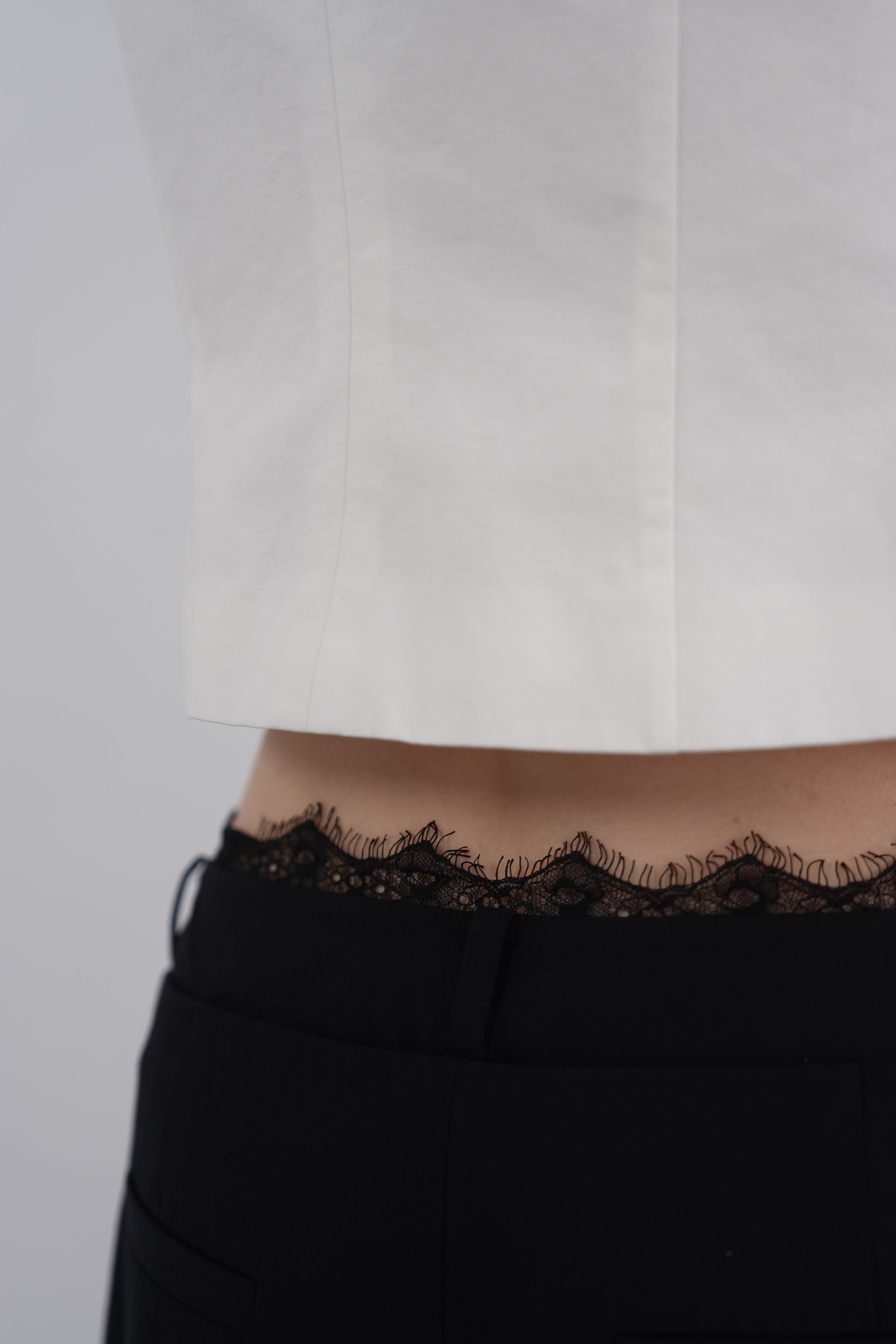 Layered Lace Waist Wide-Leg Pants - Black