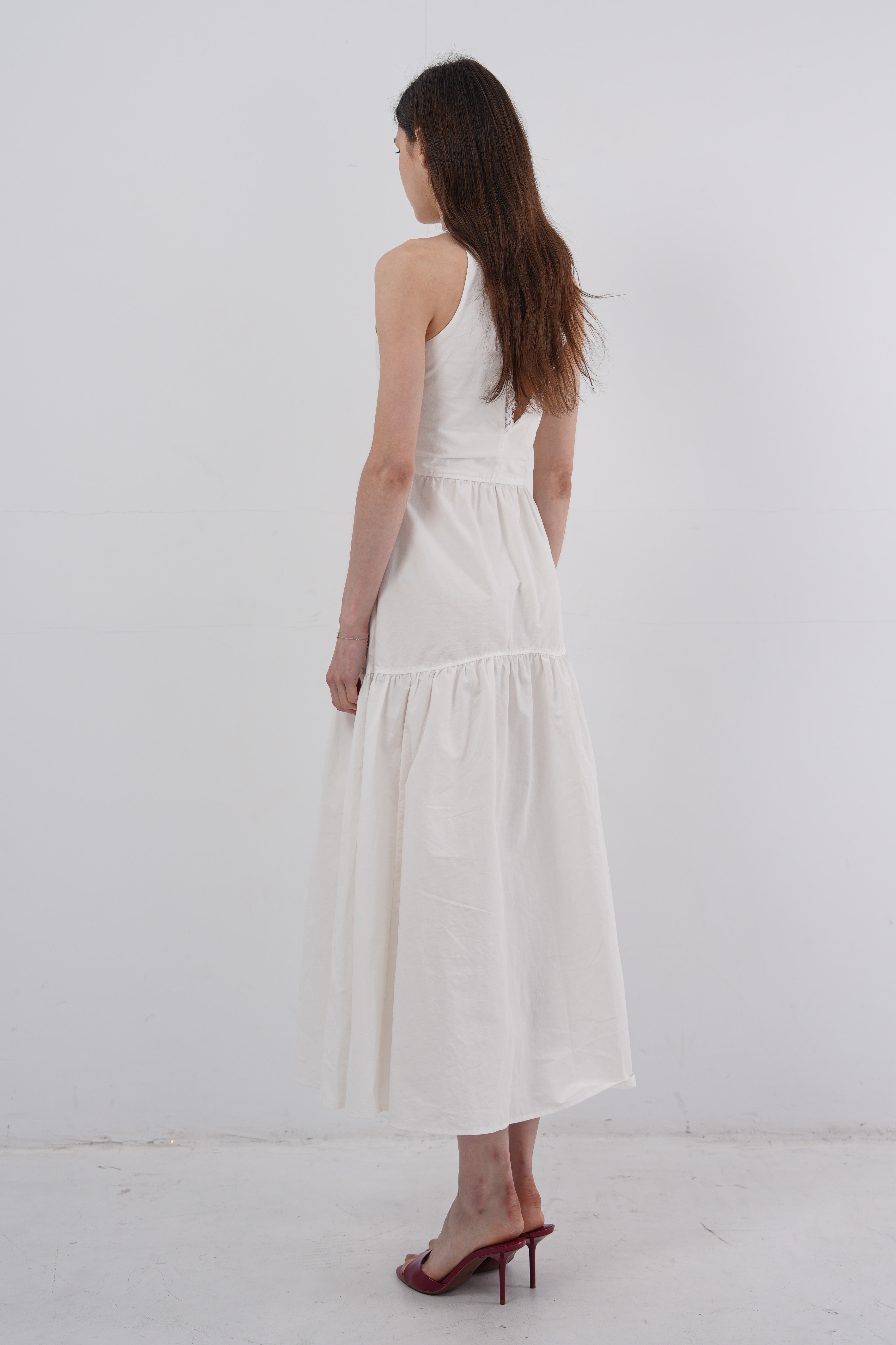 Lace Back Halter Maxi Dress - White