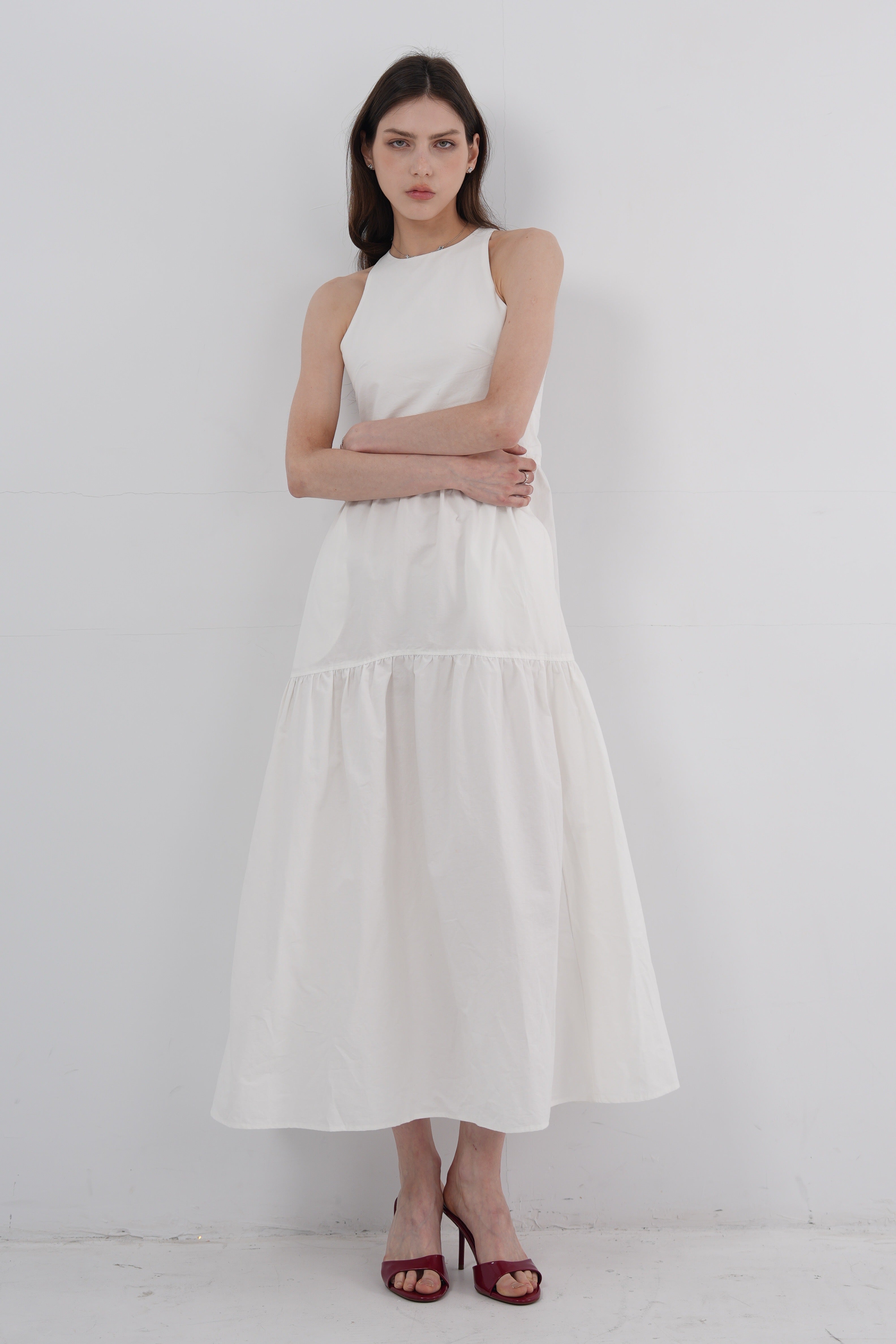 Lace Back Halter Maxi Dress - White