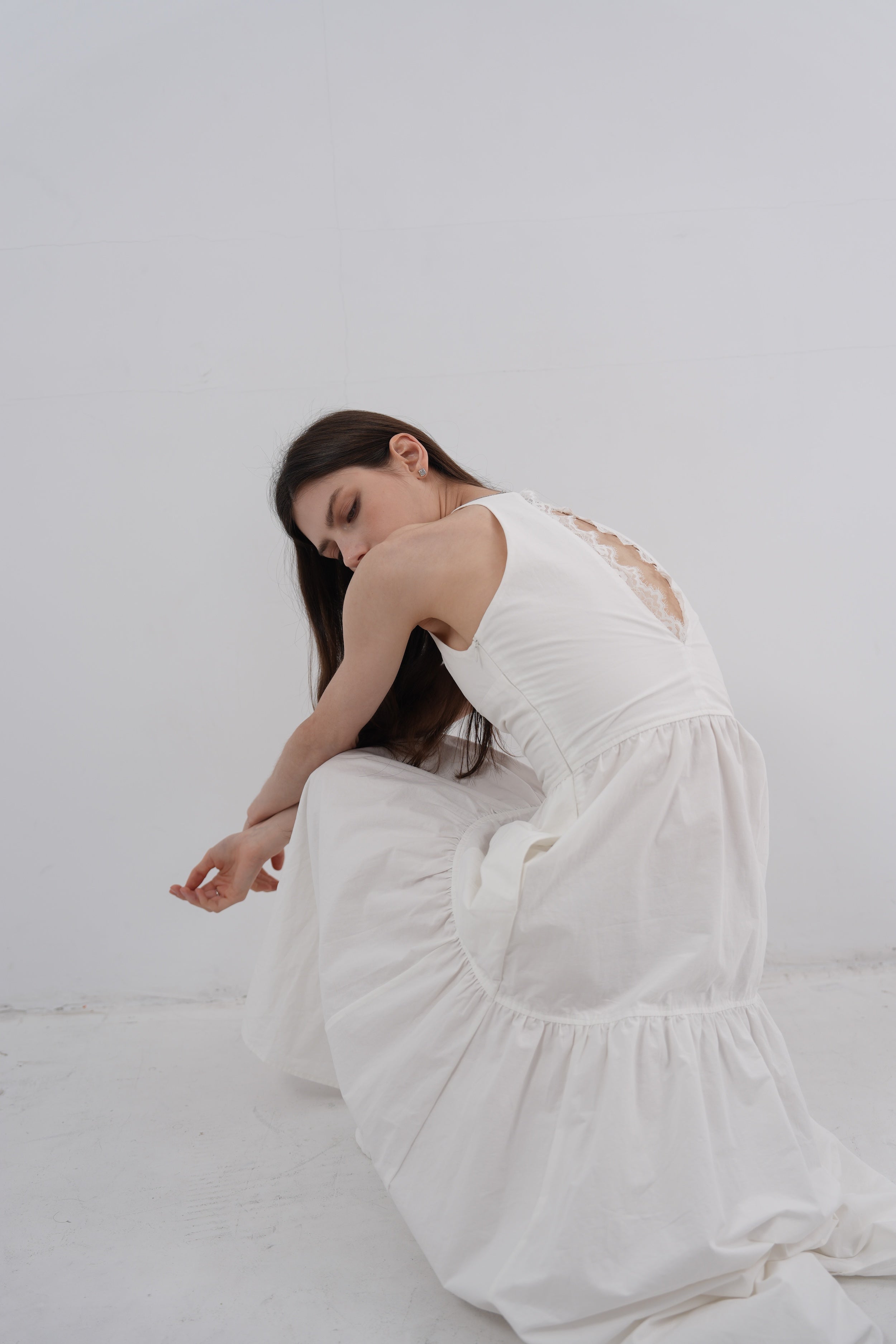 Lace Back Halter Maxi Dress - White