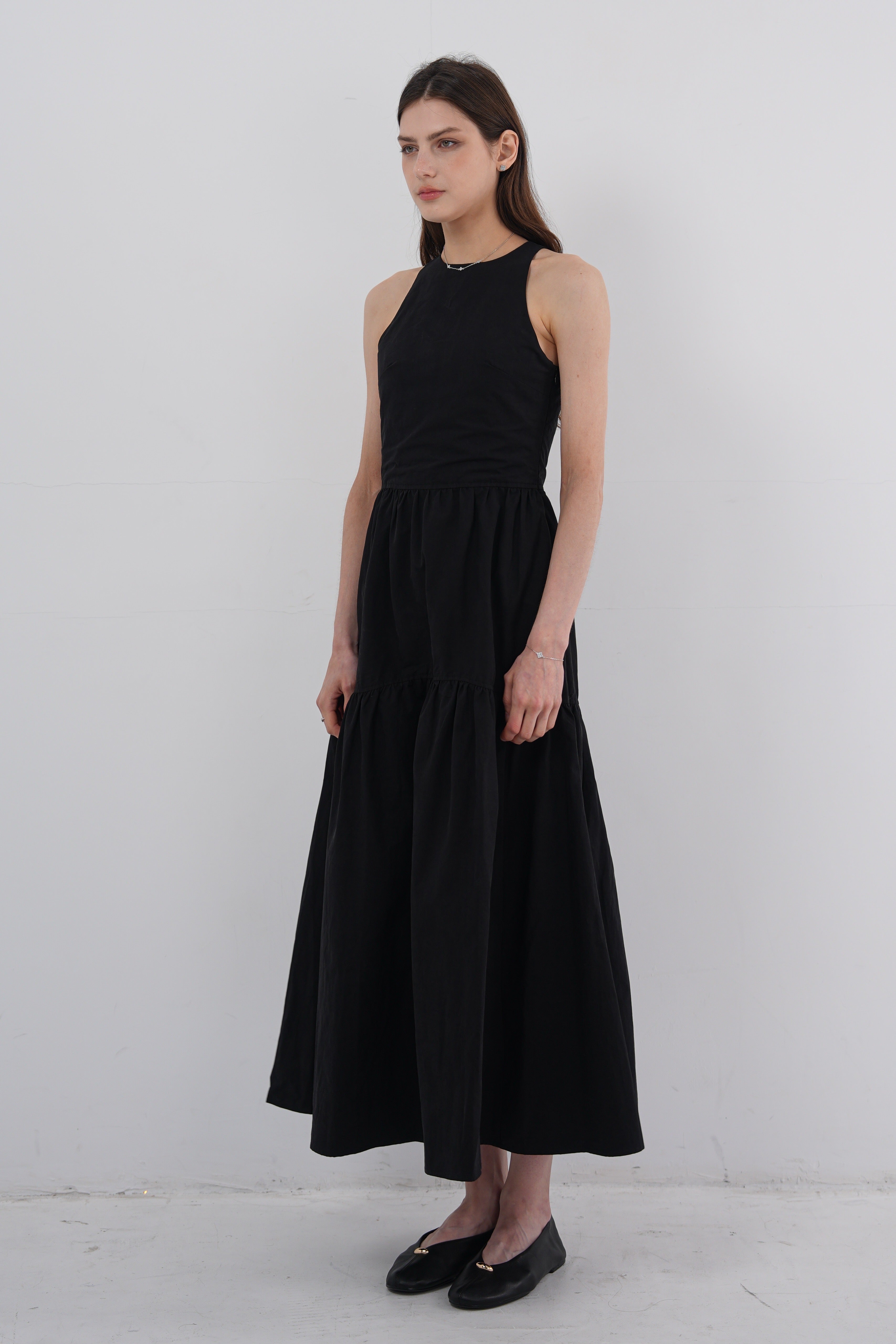 Lace Back Halter Maxi Dress - Black
