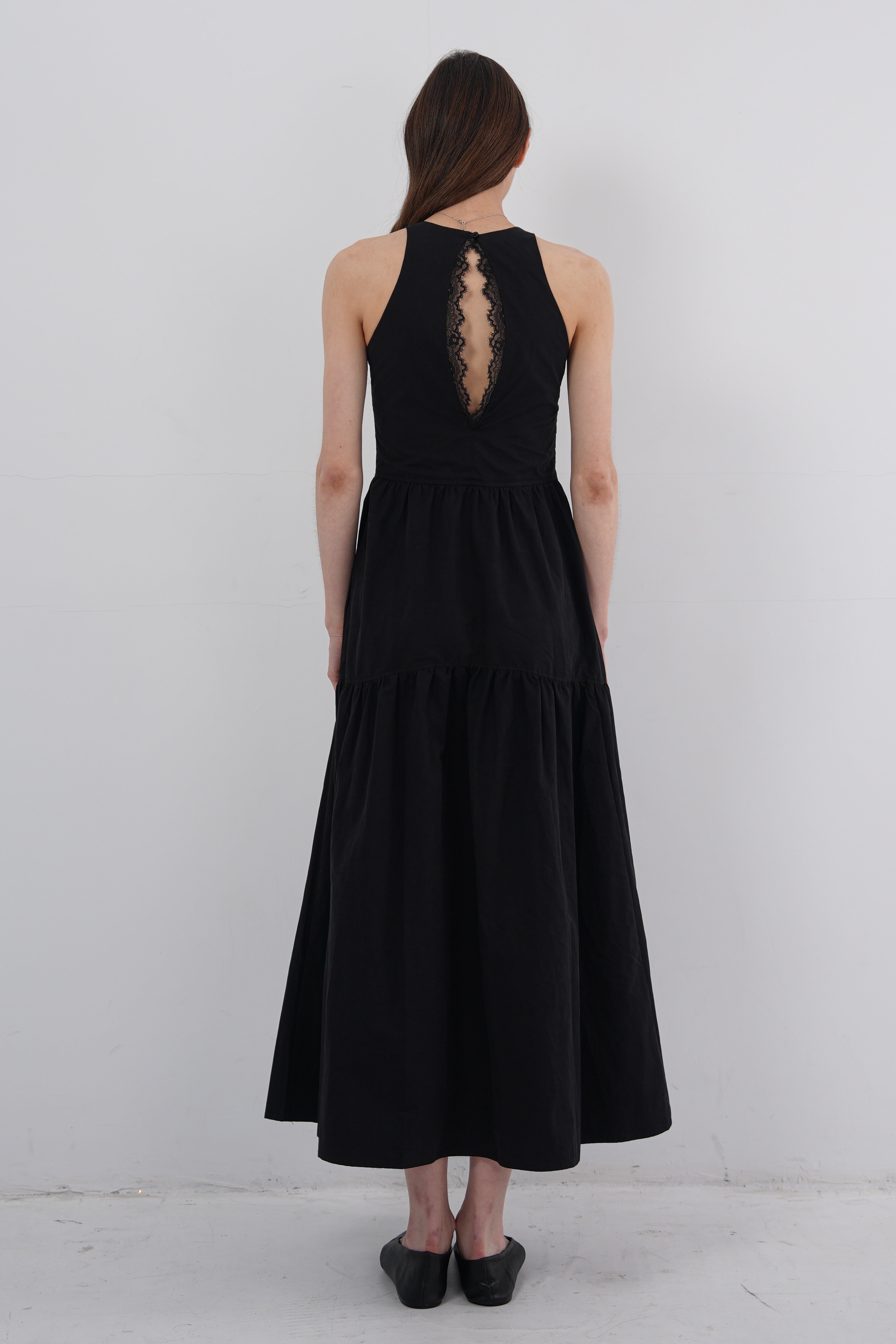 Lace Back Halter Maxi Dress - Black