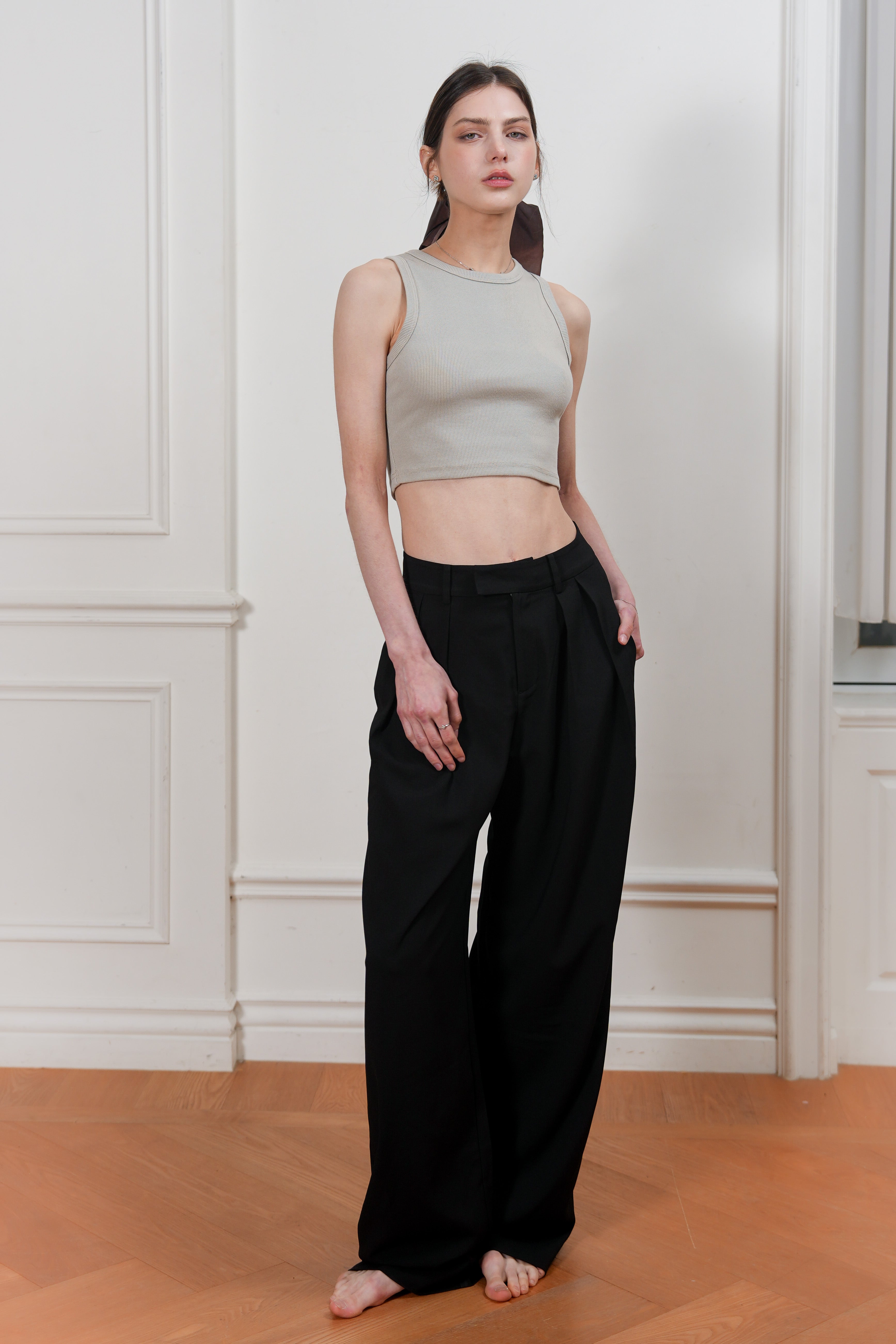 Classic Ribbed Crop Top - Dawn Grey