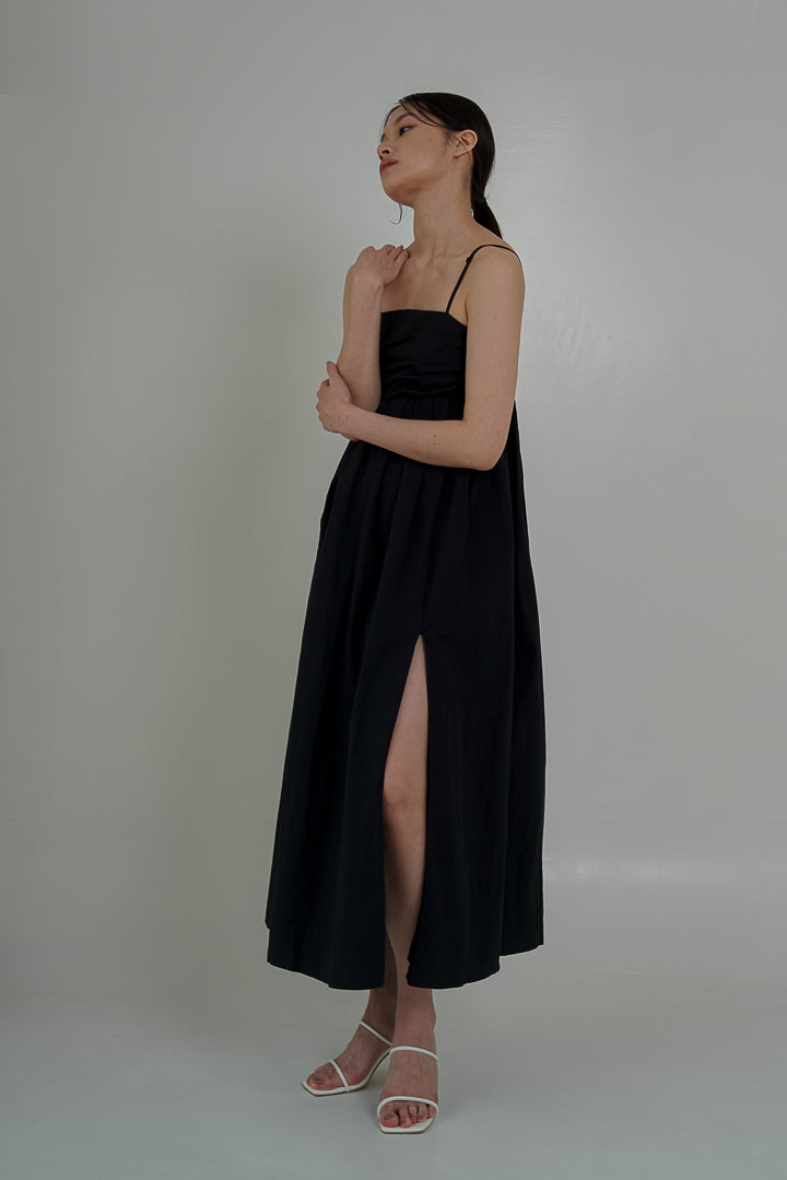 Cotton Split Maxi Dress - Black 