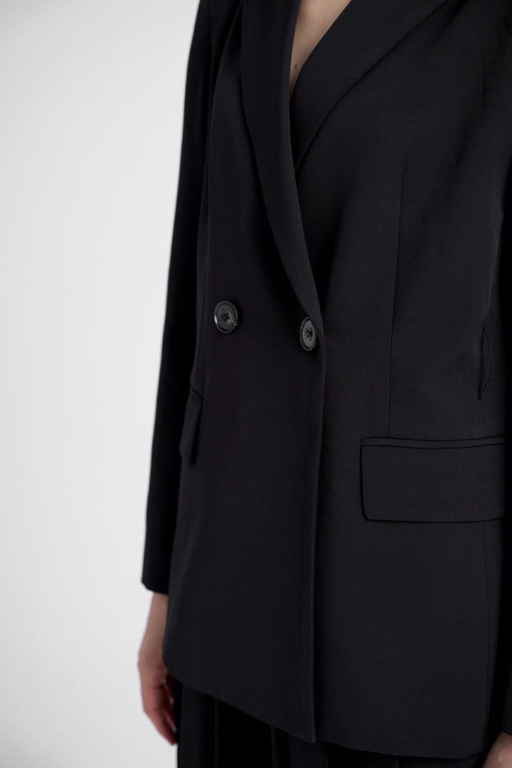 Classic Double Breasted Blazer (with Belt) - Black 