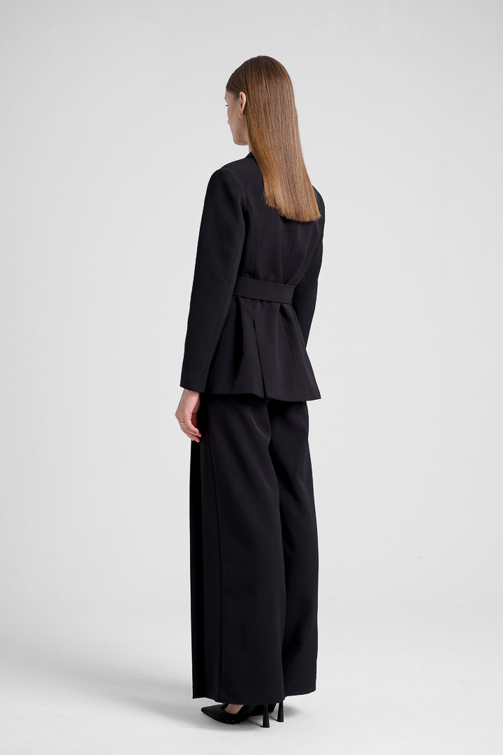 Classic Double Breasted Blazer (with Belt) - Black 