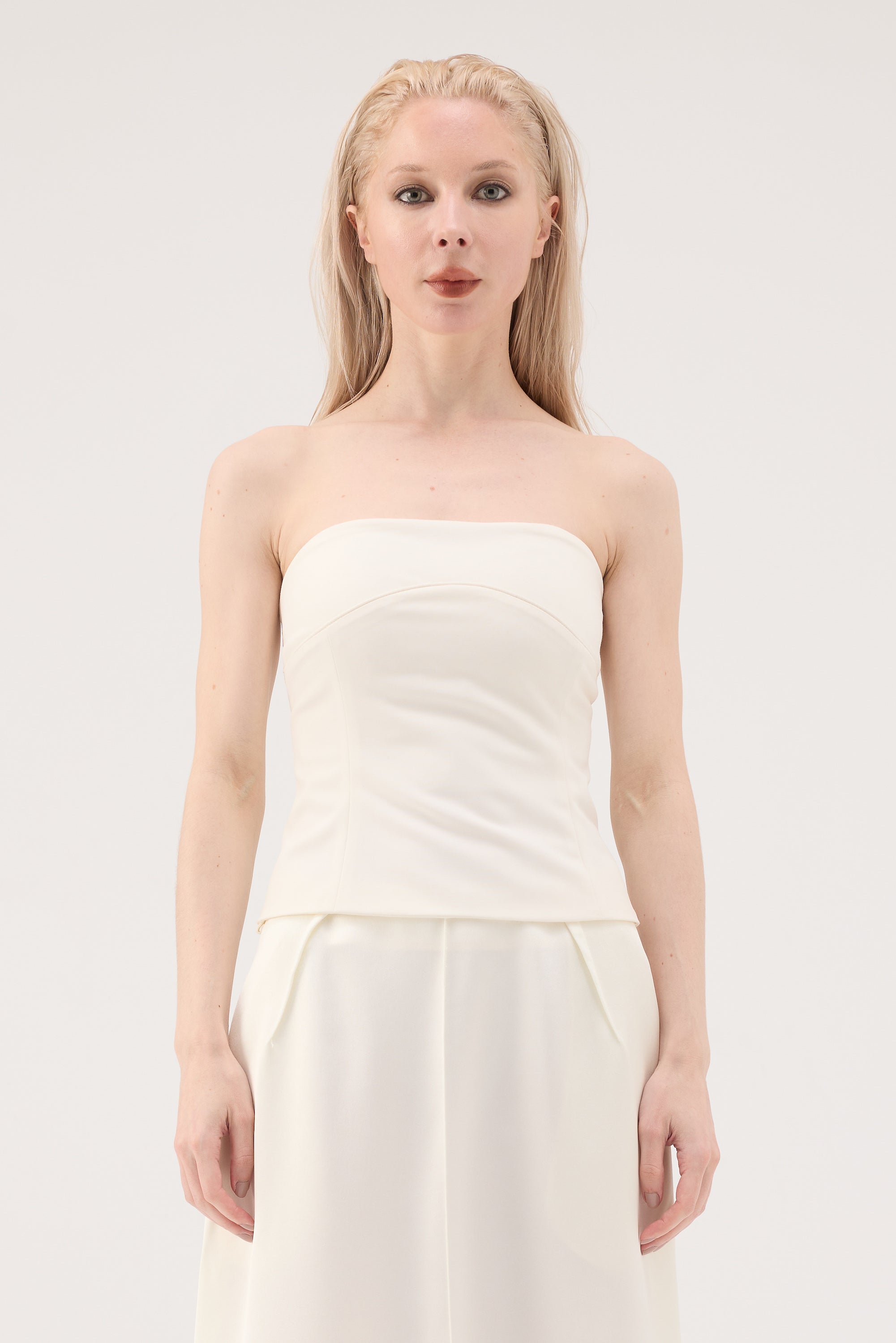 Sculpted Curve Strapless Top - White
